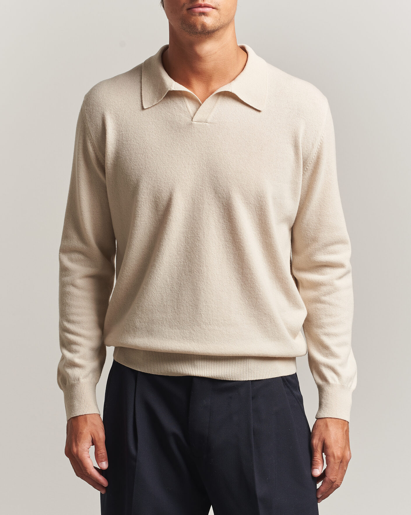 Homme | Pulls Et Tricots | Altea | Long Sleeve Knitted Polo Beige