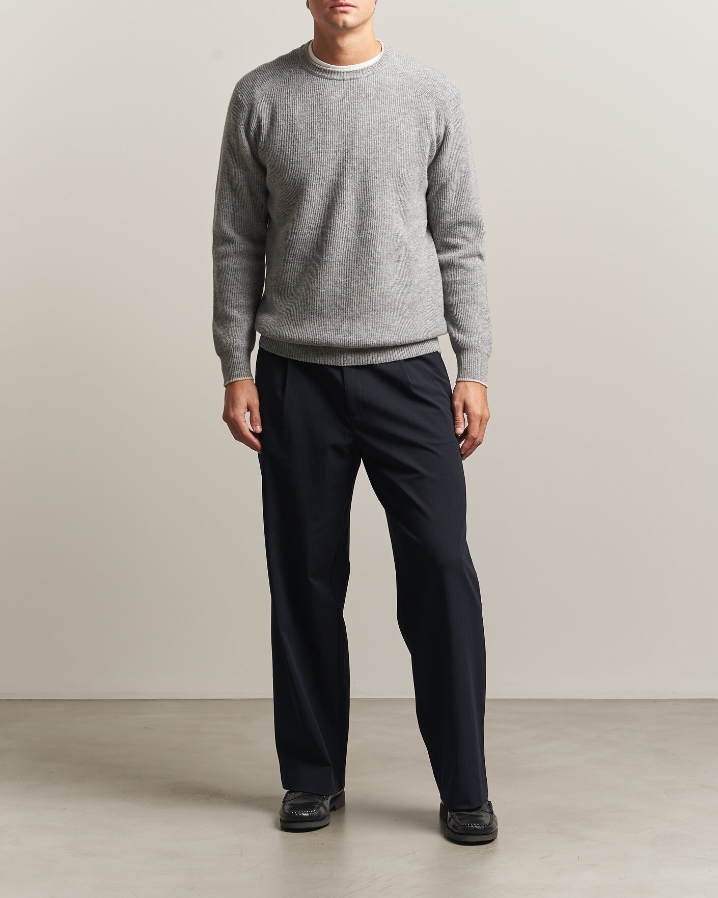 Homme | Pulls Et Tricots | Altea | Rib Wool Raglan Sweater Light Grey