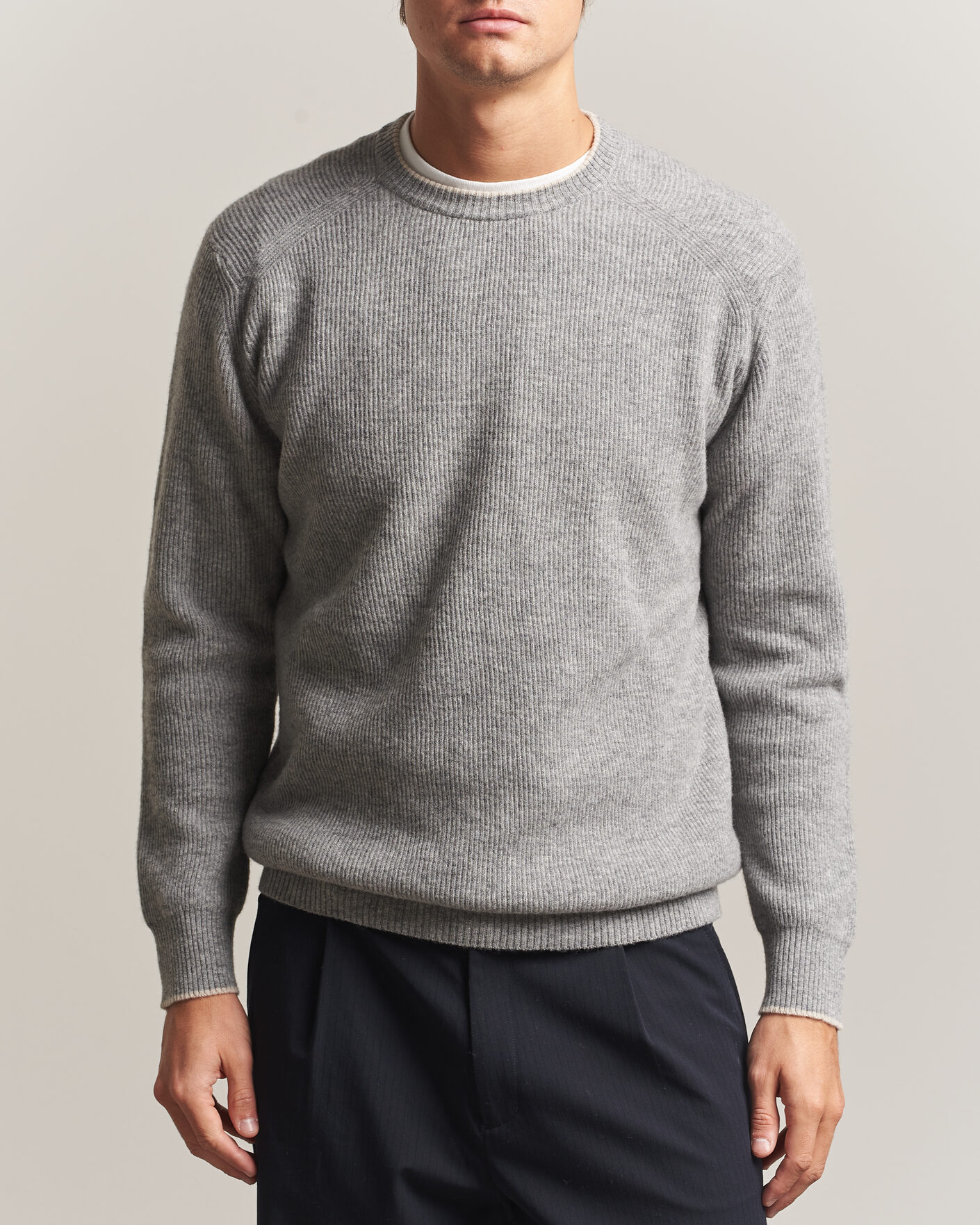 Homme | Pulls Et Tricots | Altea | Rib Wool Raglan Sweater Light Grey