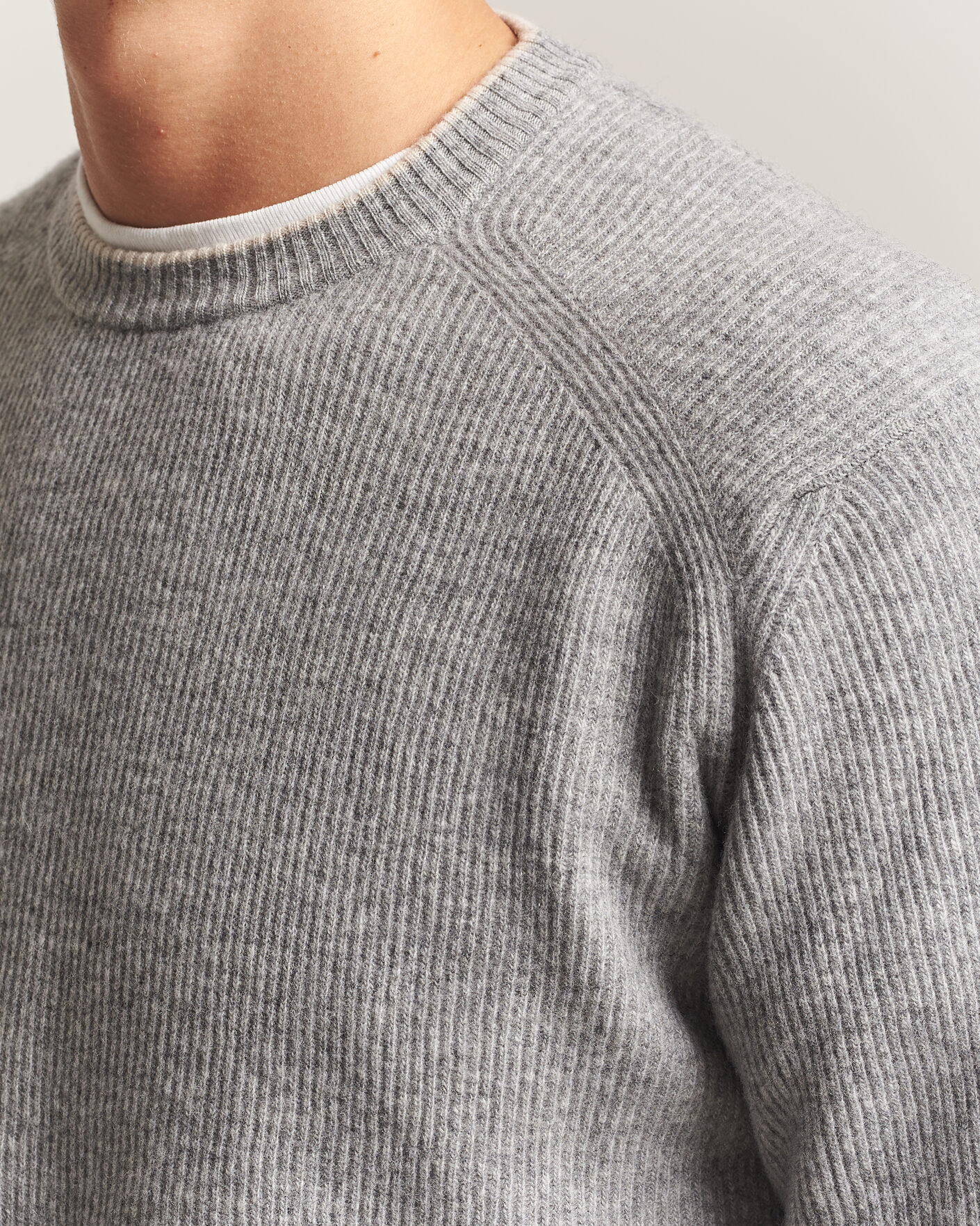 Homme | Pulls Et Tricots | Altea | Rib Wool Raglan Sweater Light Grey
