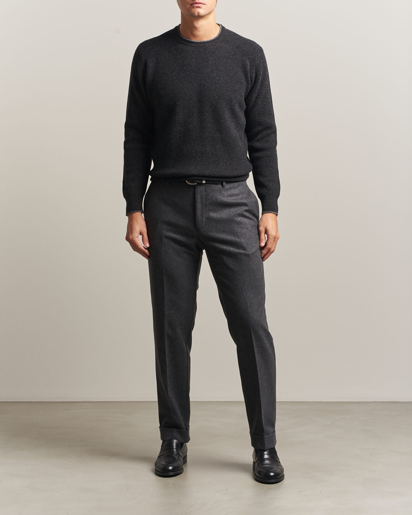 Homme | Pulls Et Tricots | Altea | Rib Wool Raglan Sweater Charcoal