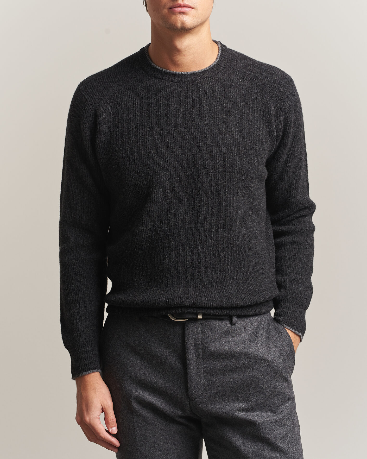 Homme | Pulls Et Tricots | Altea | Rib Wool Raglan Sweater Charcoal