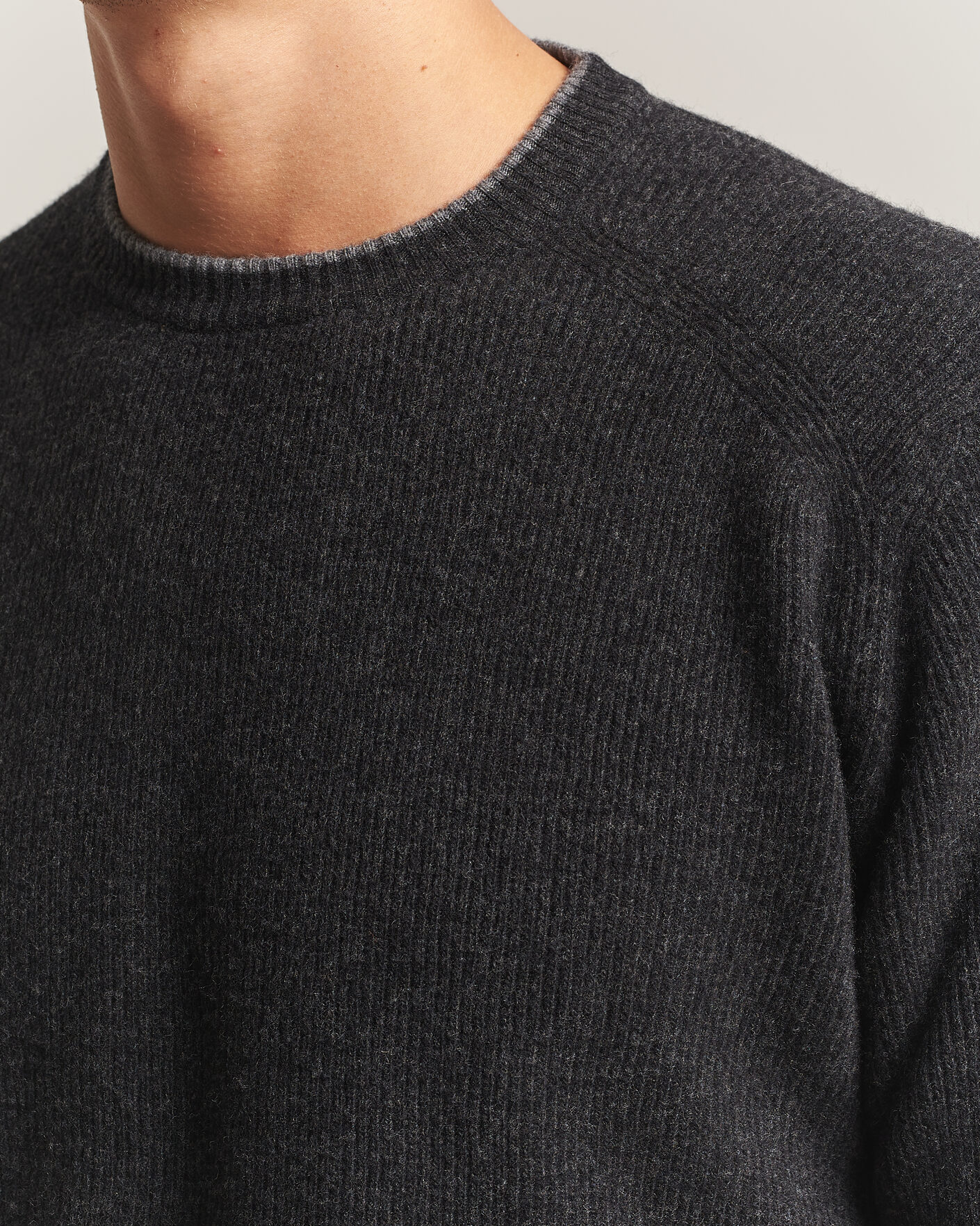 Homme | Pulls Et Tricots | Altea | Rib Wool Raglan Sweater Charcoal