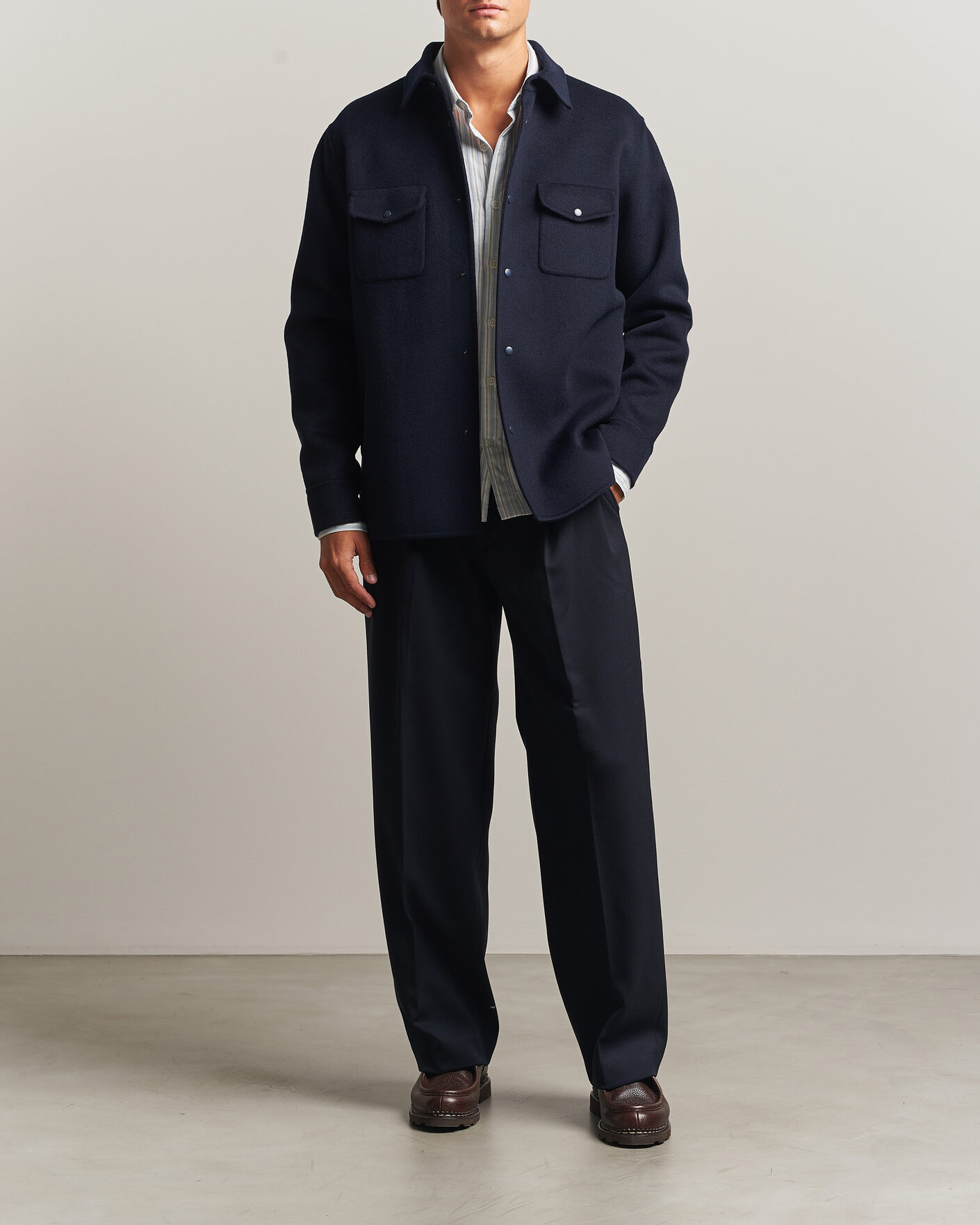 Homme | Manteaux Et Vestes | Aspesi | Double Wool Shirt Jacket Navy