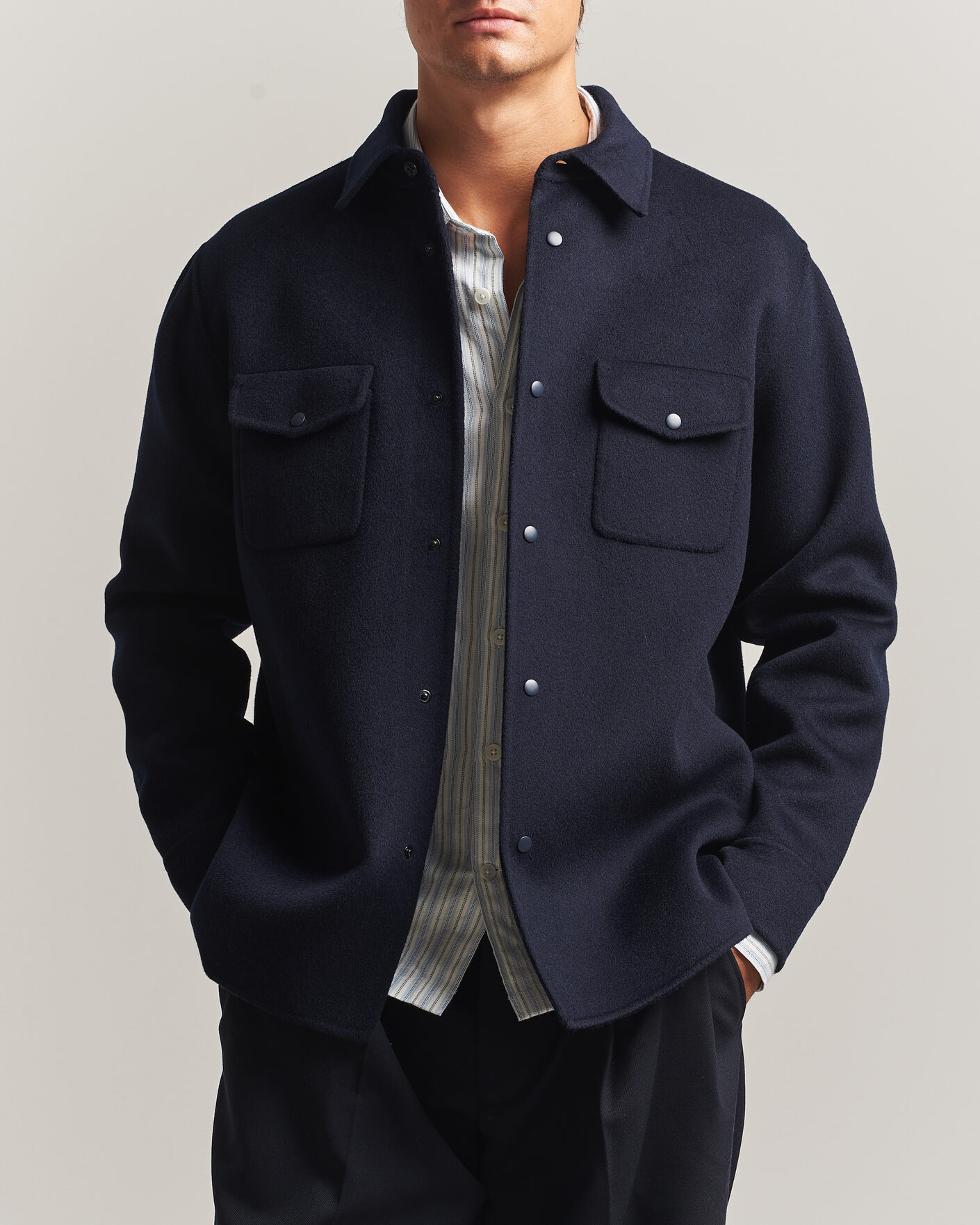 Homme | Manteaux Et Vestes | Aspesi | Double Wool Shirt Jacket Navy