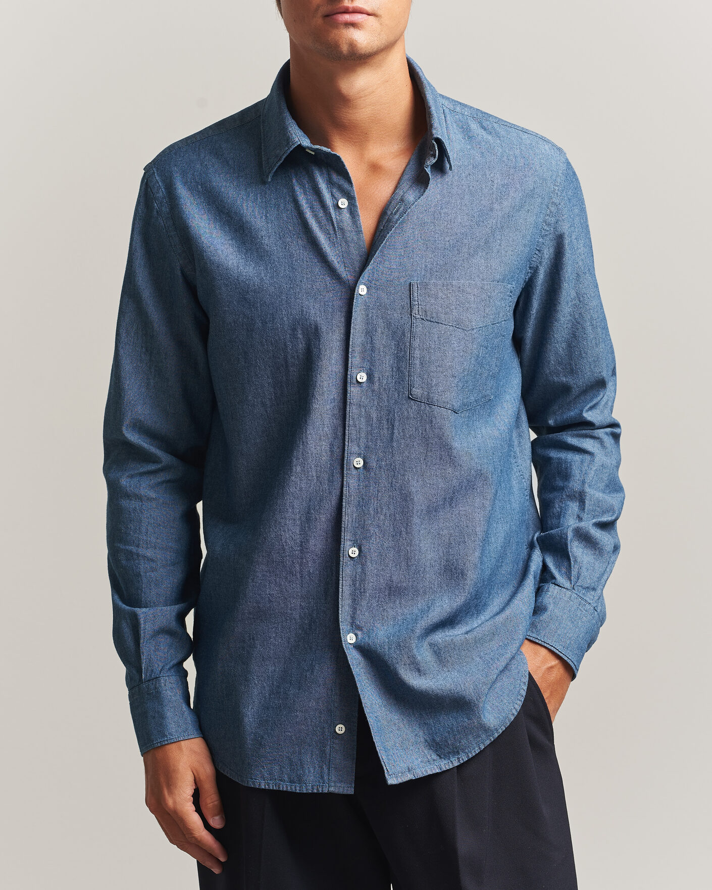 Homme | Chemises | Aspesi | Chambray Shirt Blue Denim