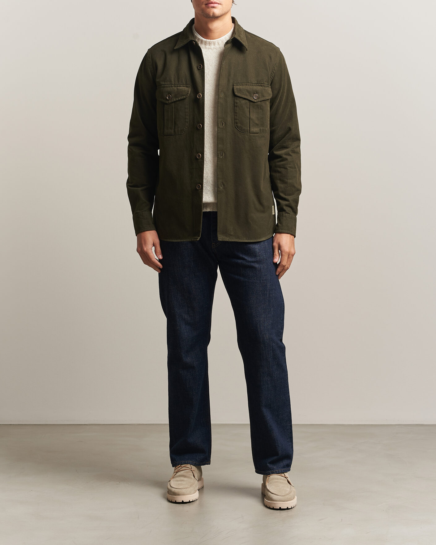 Homme | Chemises | Aspesi | Twill Cotton Overshirt Military