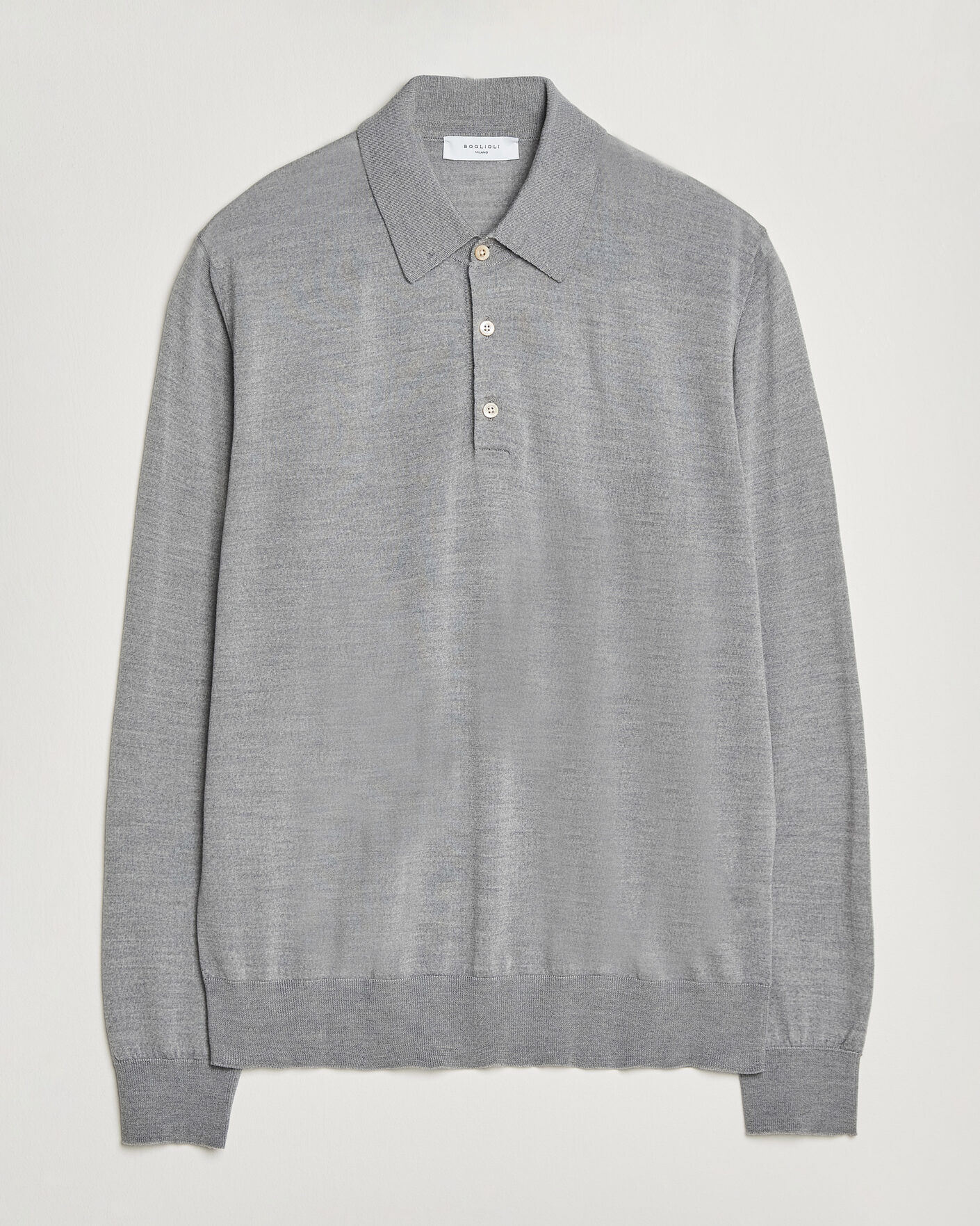 Homme | Pulls Et Tricots | Boglioli | Knitted Long Sleeve Polo Light Grey