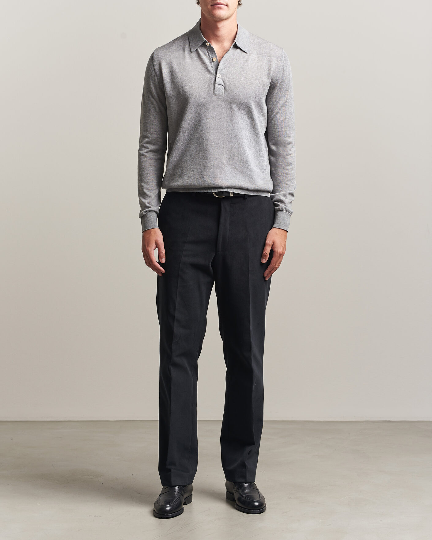 Homme | Pulls Et Tricots | Boglioli | Knitted Long Sleeve Polo Light Grey