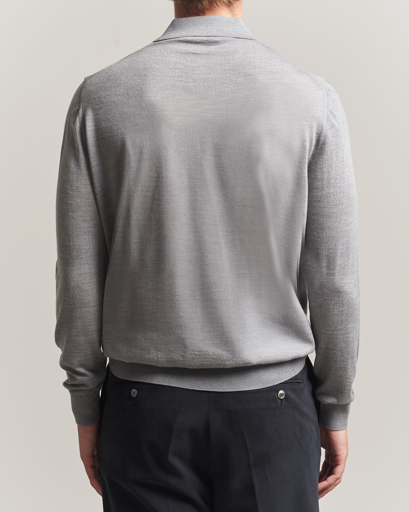 Homme | Pulls Et Tricots | Boglioli | Knitted Long Sleeve Polo Light Grey