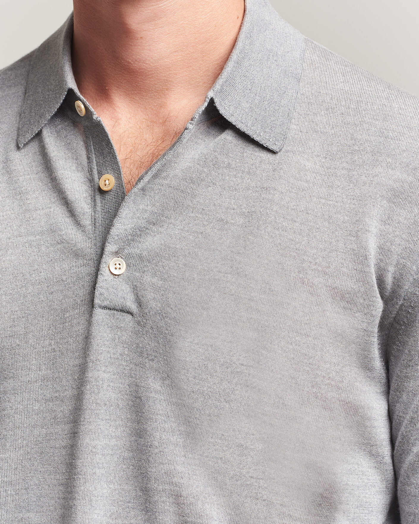 Homme | Pulls Et Tricots | Boglioli | Knitted Long Sleeve Polo Light Grey
