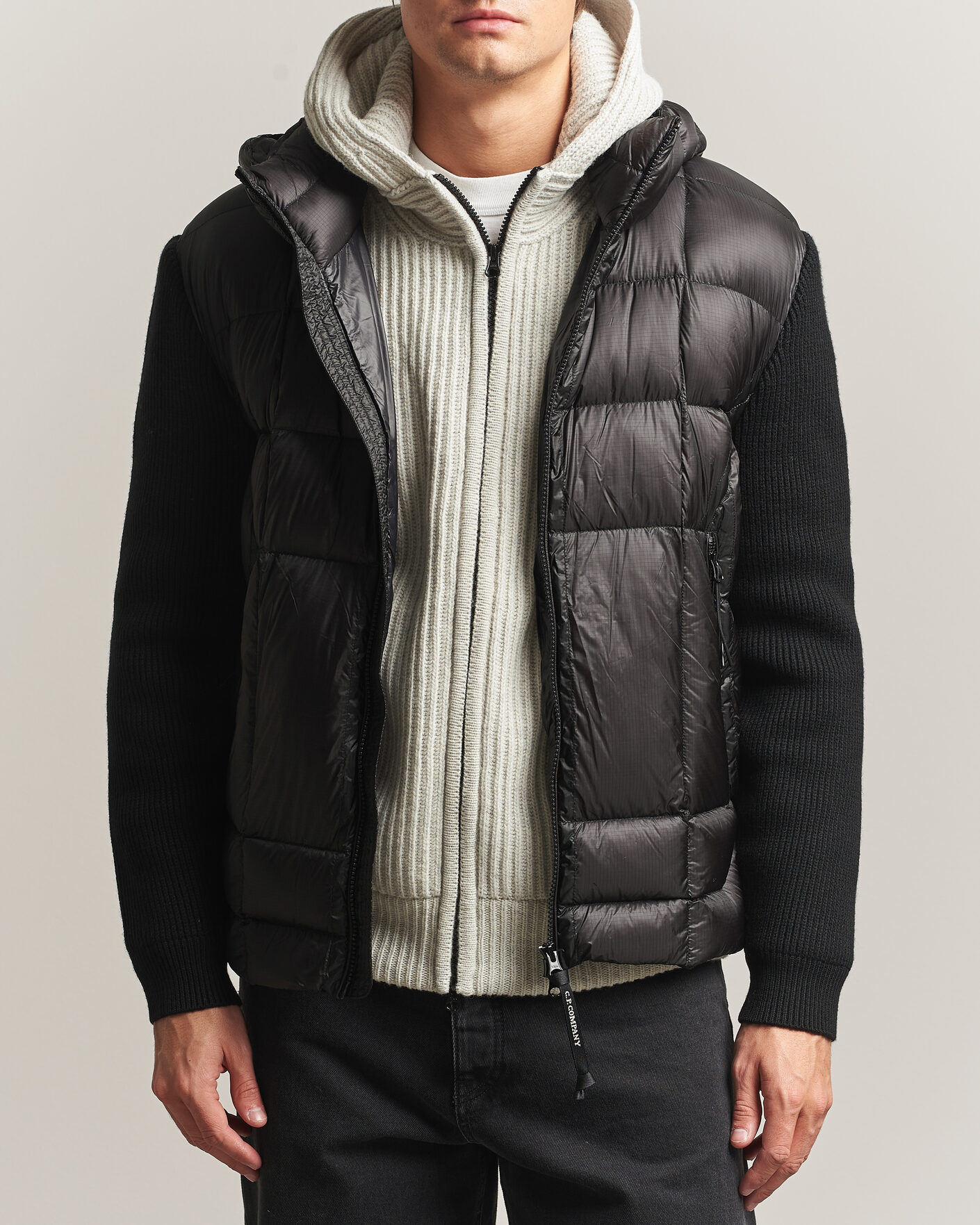 Homme | Manteaux Et Vestes | C.P. Company | Merino Wool Padded Hybrid Hood Jacket Black