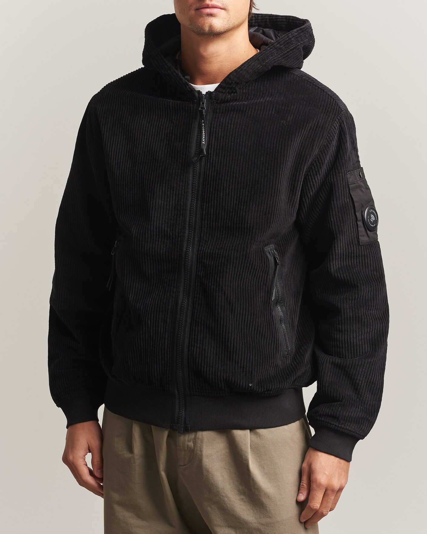 Homme | Manteaux Et Vestes | C.P. Company | Light Padded Hood Corduroy Jacket Black