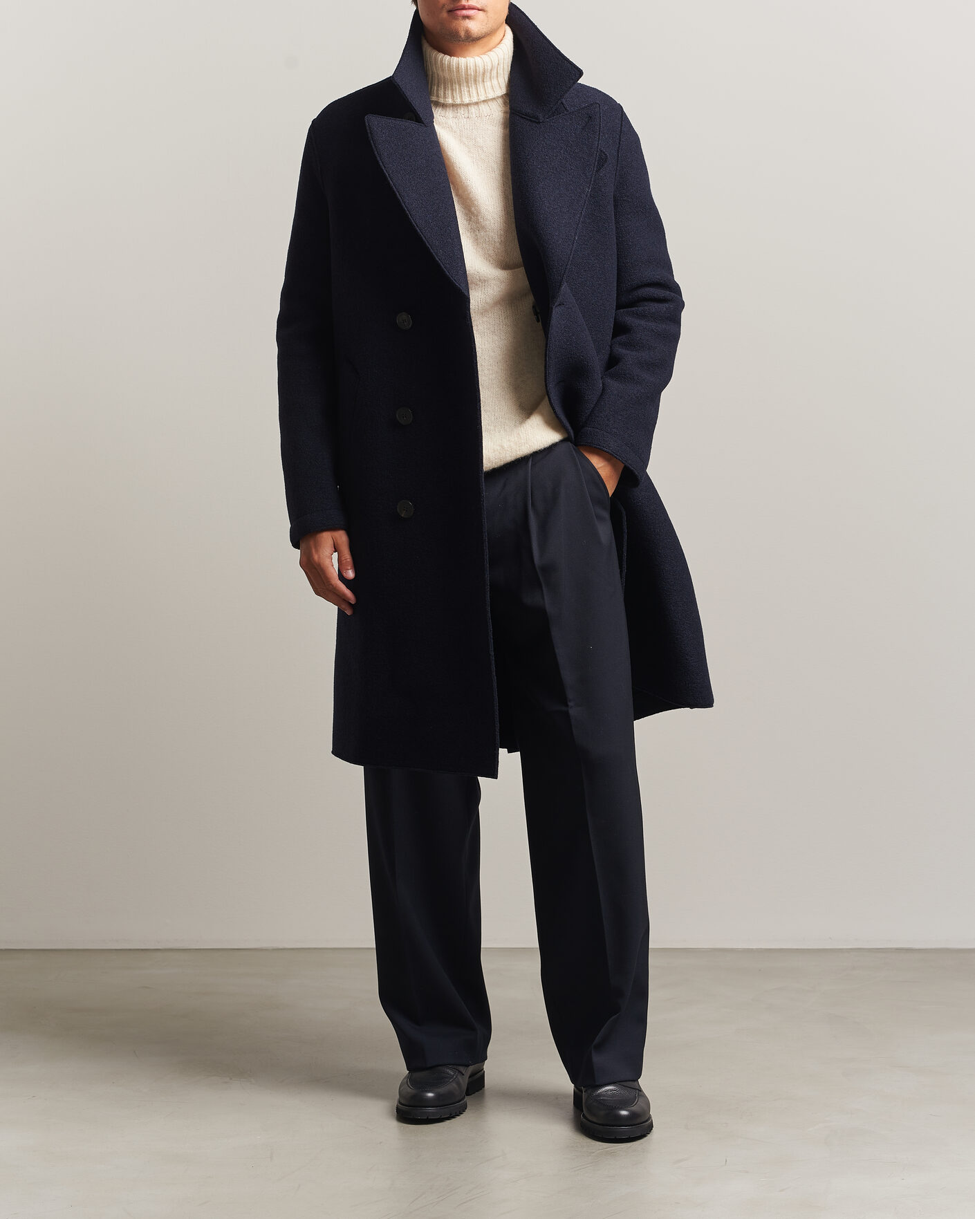 Homme | Manteaux Et Vestes | Harris Wharf London | Pressed Wool Long Peacoat Navy Blue