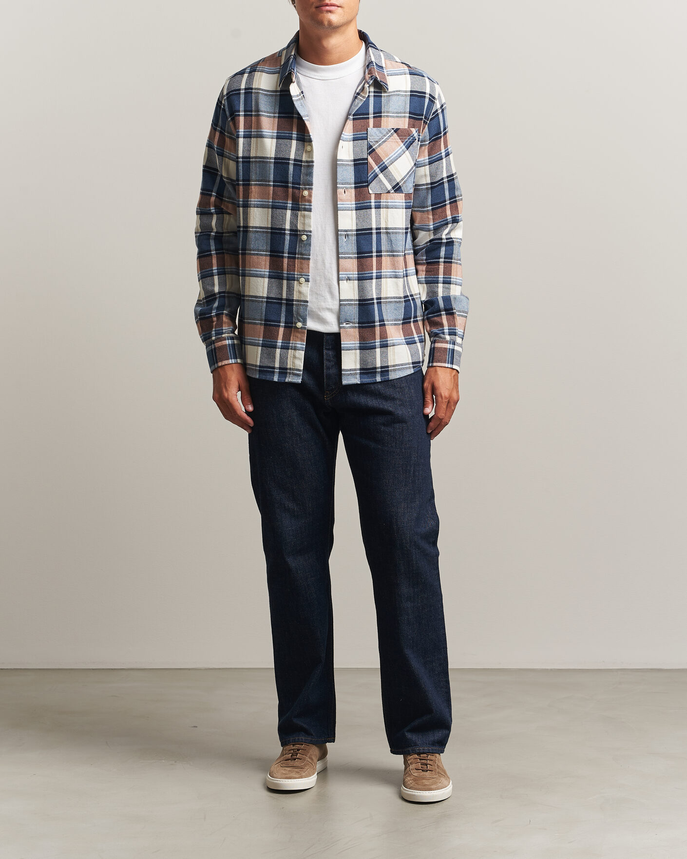 Homme | Chemises | KnowledgeCotton Apparel | Regular Fit Check Melange Flannel Shirt Navy