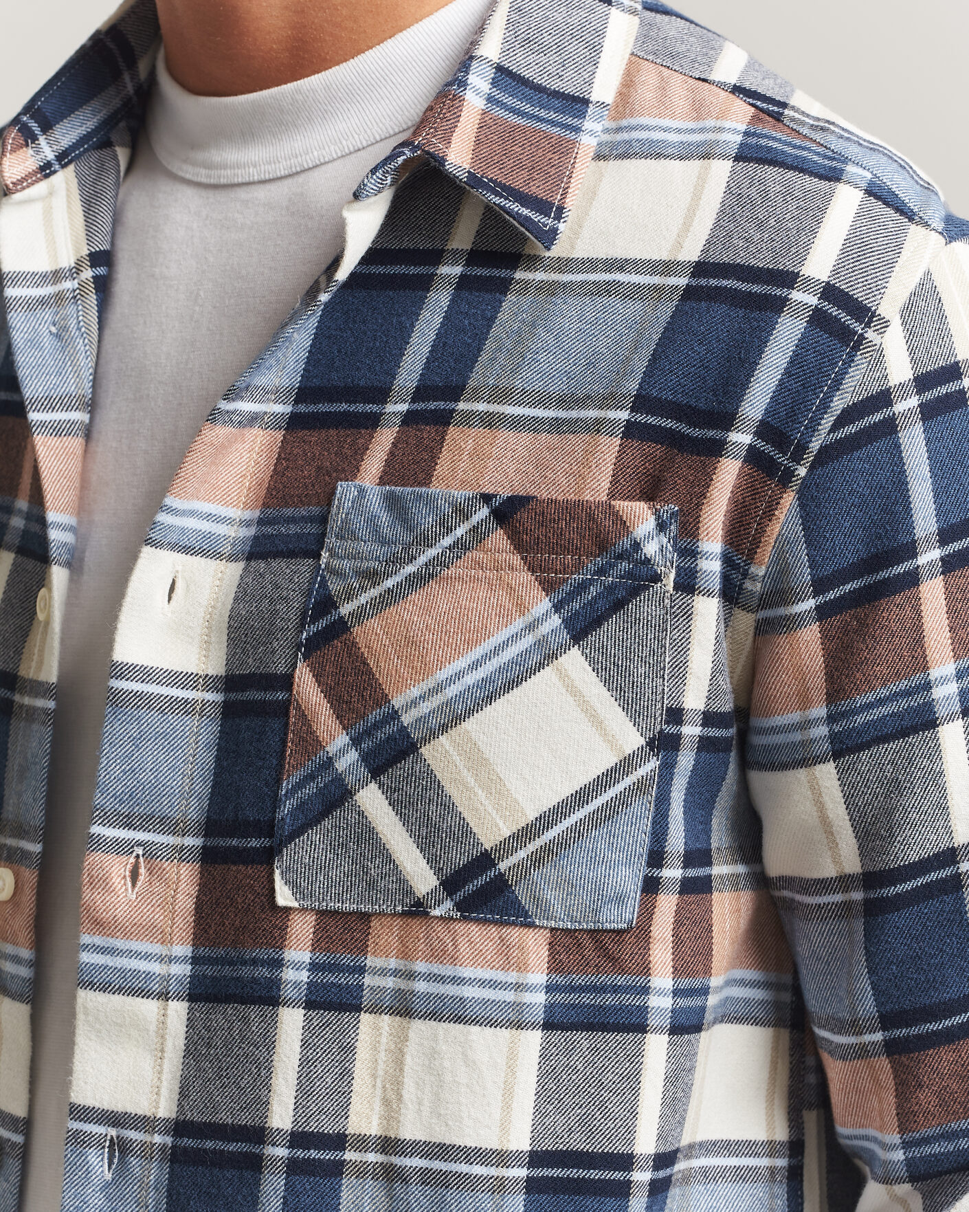 Homme | Chemises | KnowledgeCotton Apparel | Regular Fit Check Melange Flannel Shirt Navy