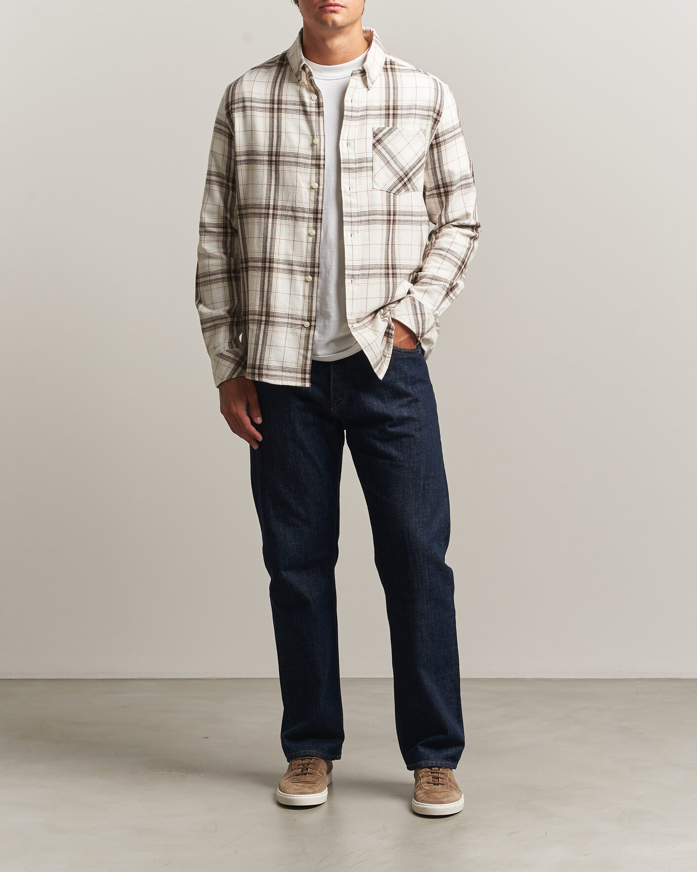 Homme | Chemises | KnowledgeCotton Apparel | Regular Fit Check Melange Flannel Shirt Cream