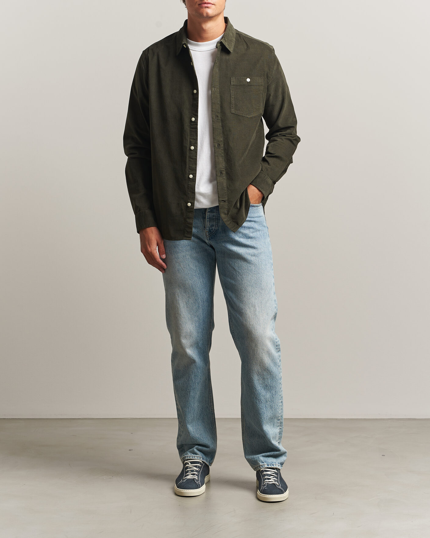 Homme | Chemises | KnowledgeCotton Apparel | Regular Fit Cord Shirt Forest Night