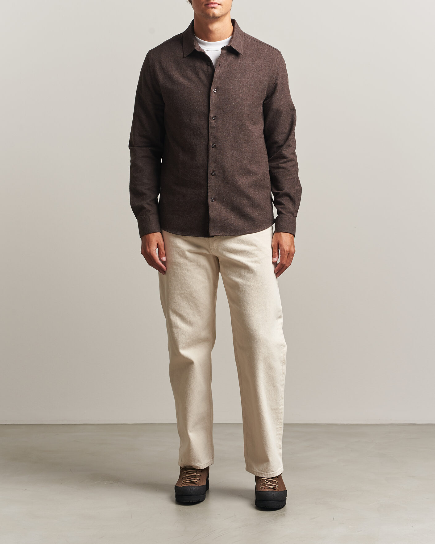 Homme | Chemises | KnowledgeCotton Apparel | Regular Fit Melange Flannel Shirt Chocolate