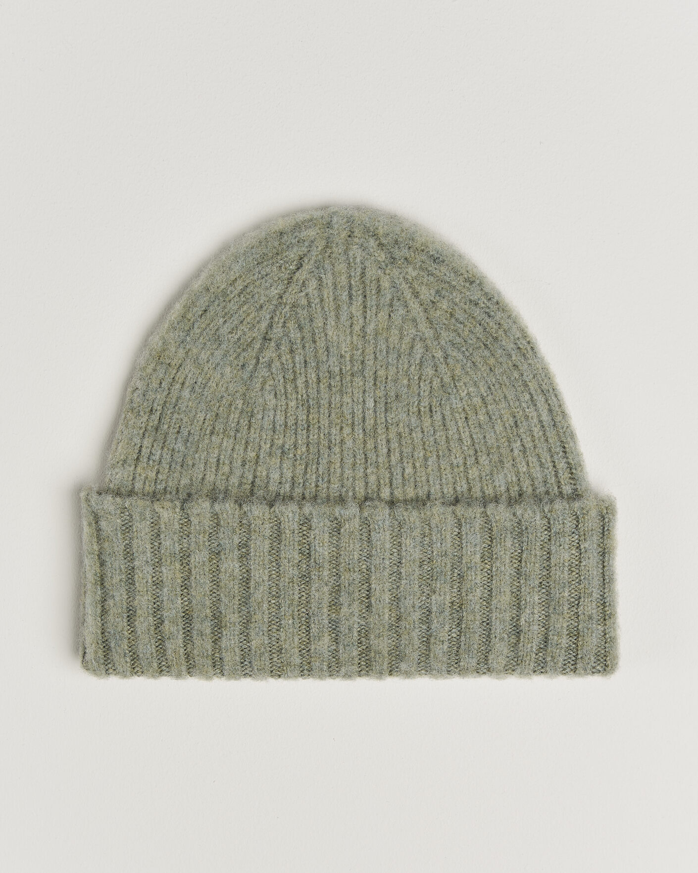 Homme | Bonnets | Robert Mackie | Rona Ribbed Shaggy Lambswool Beanie Light Green