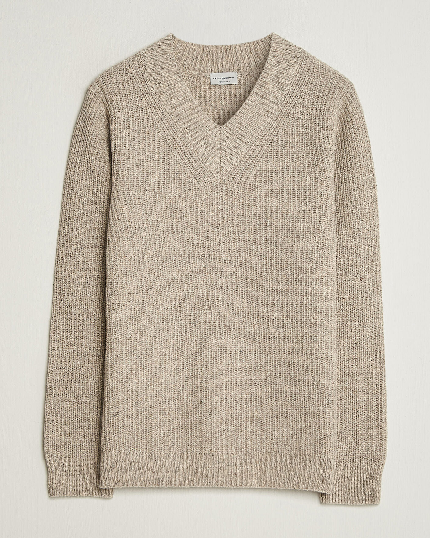 Homme | Pulls Et Tricots | Morgano | Fisherman Ribb Donegal Knitted V-Neck Beige