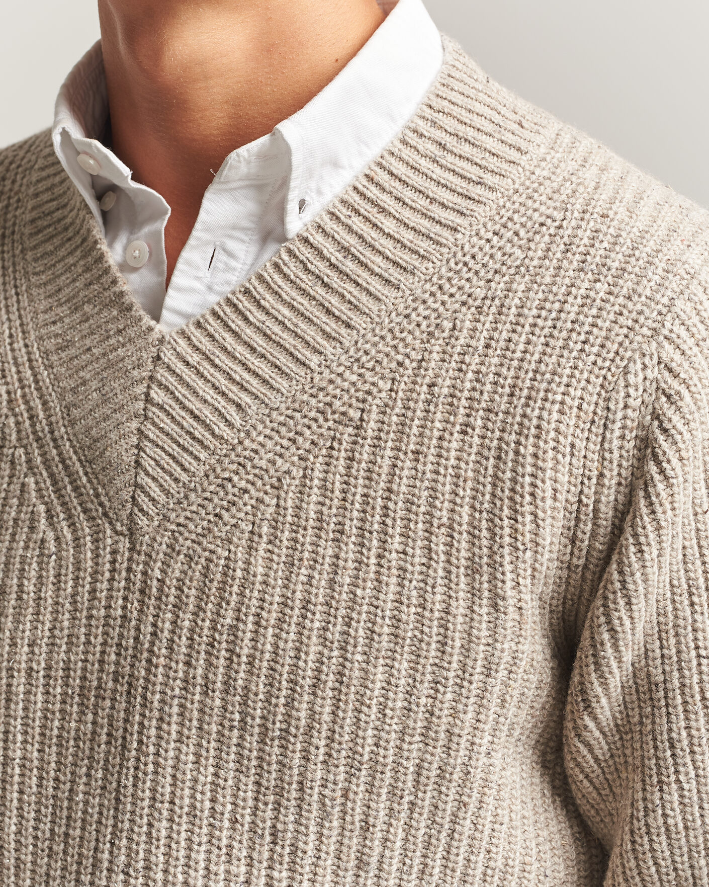 Homme | Pulls Et Tricots | Morgano | Fisherman Ribb Donegal Knitted V-Neck Beige