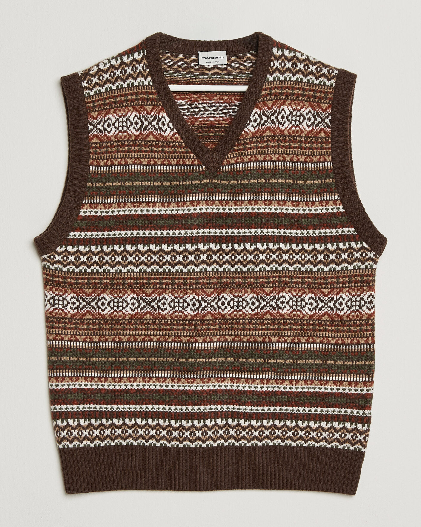 Homme | Pulls Et Tricots | Morgano | Wool/Cashmere Fair Isle Knitted Vest Brown