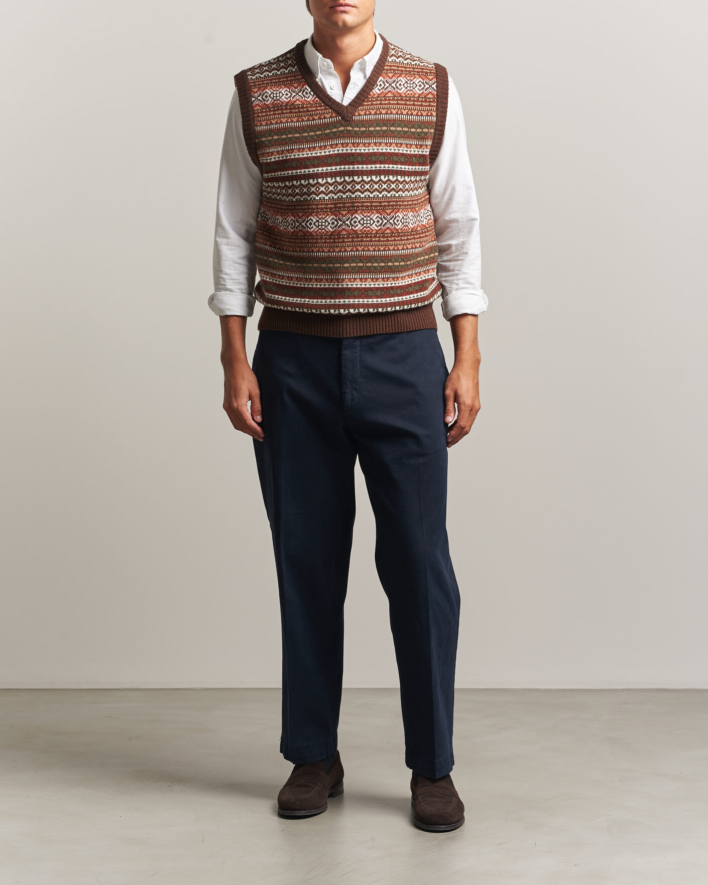 Homme | Pulls Et Tricots | Morgano | Wool/Cashmere Fair Isle Knitted Vest Brown