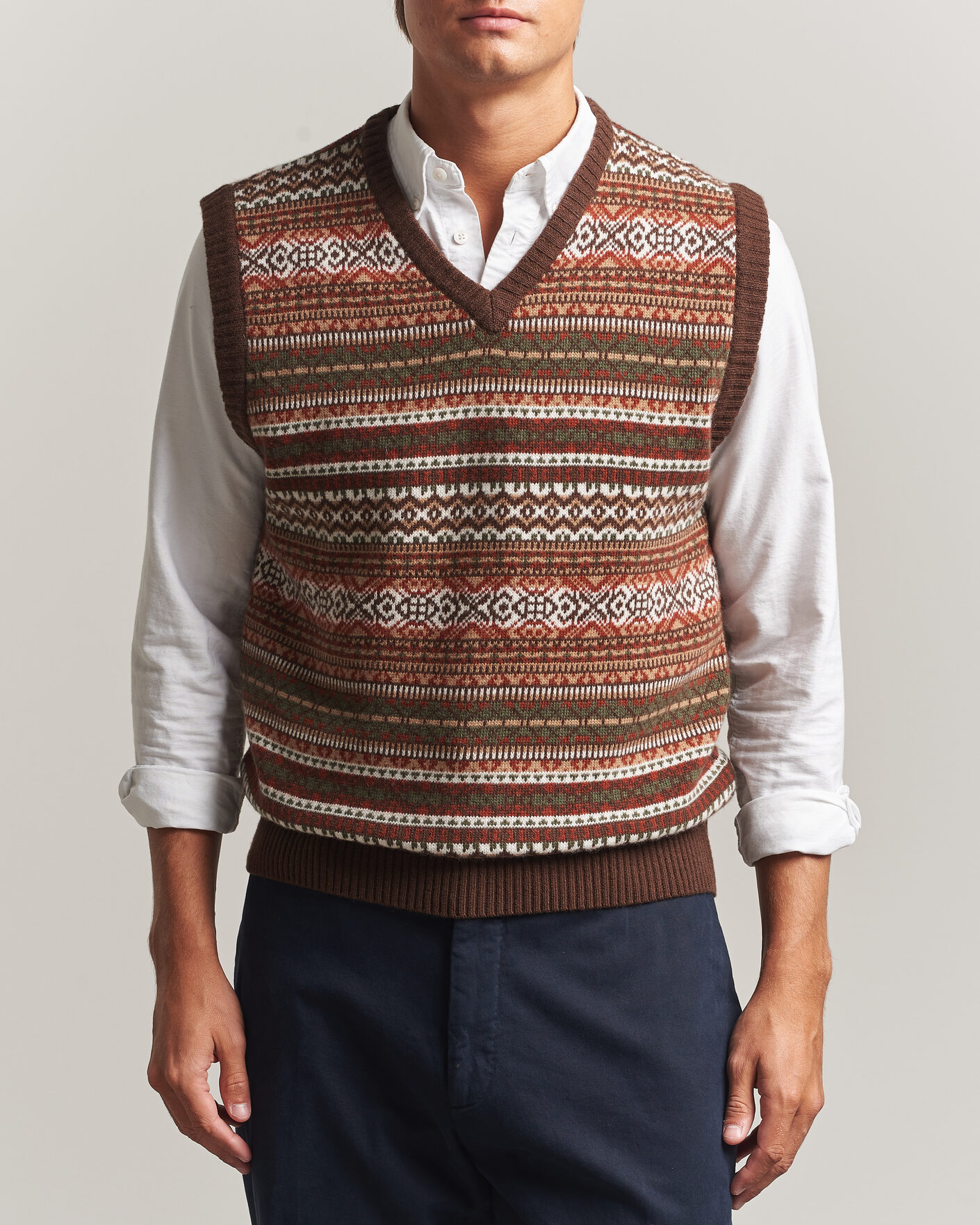 Homme | Pulls Et Tricots | Morgano | Wool/Cashmere Fair Isle Knitted Vest Brown