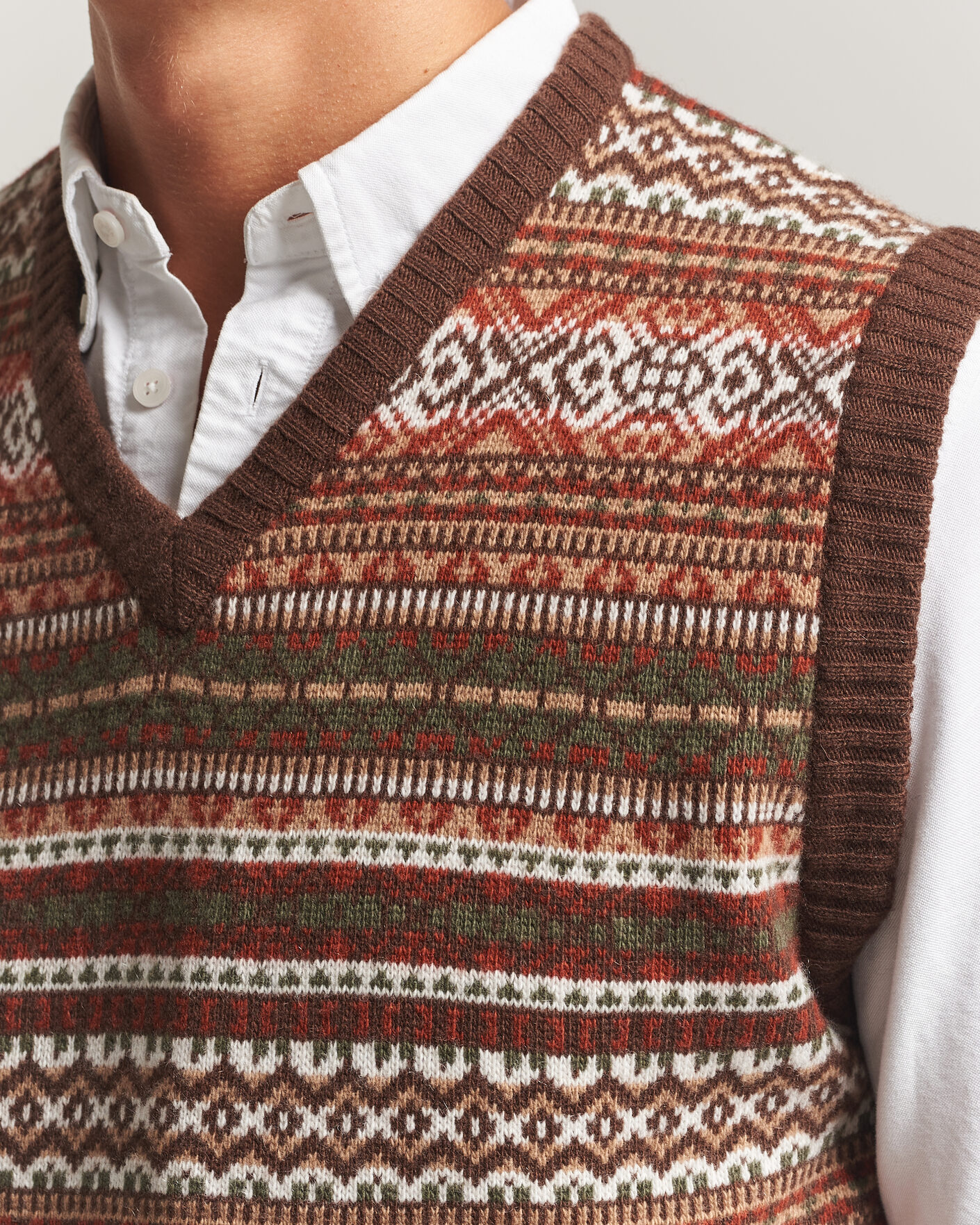 Homme | Pulls Et Tricots | Morgano | Wool/Cashmere Fair Isle Knitted Vest Brown