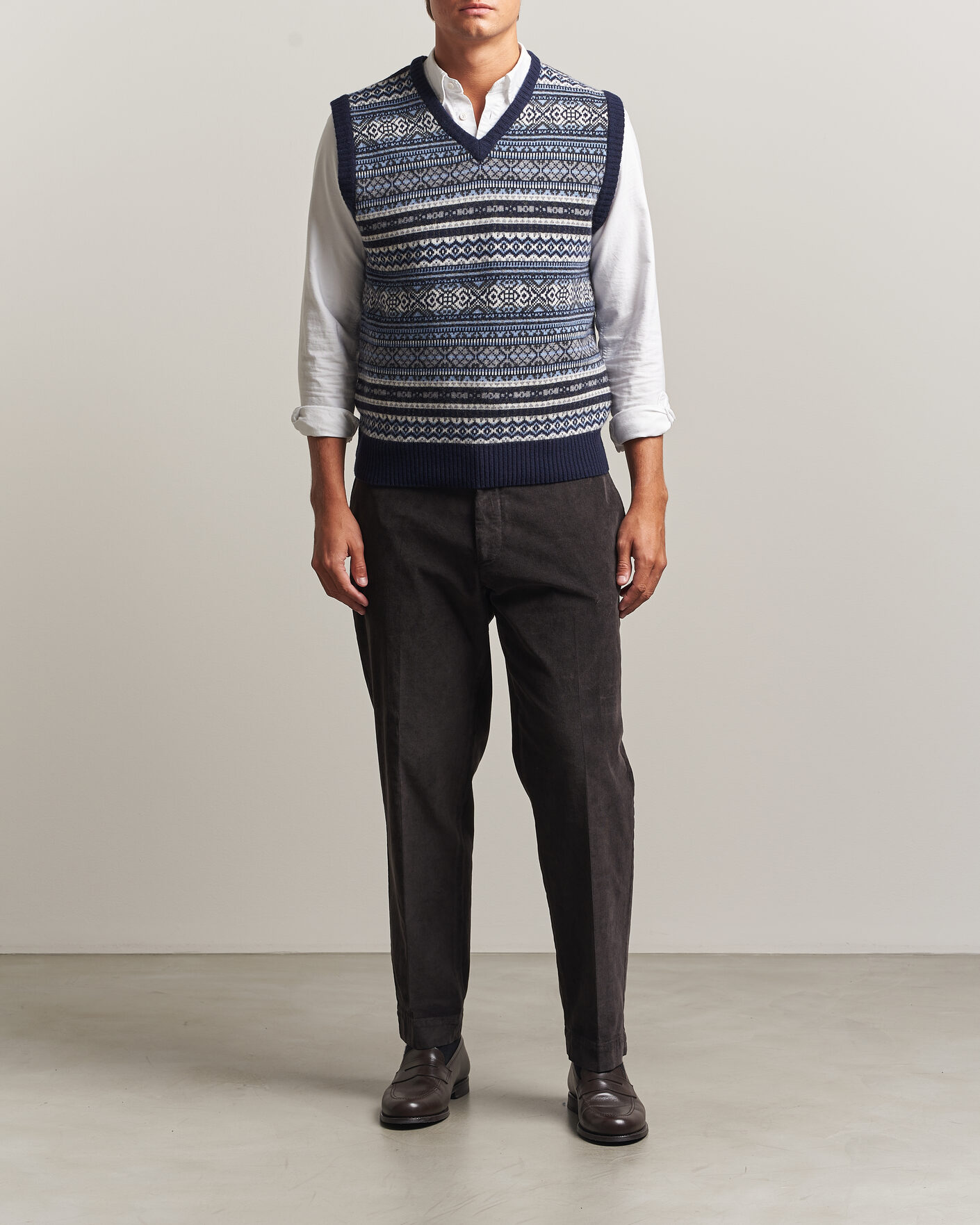 Homme | Pulls Et Tricots | Morgano | Wool/Cashmere Fair Isle Knitted Vest Navy