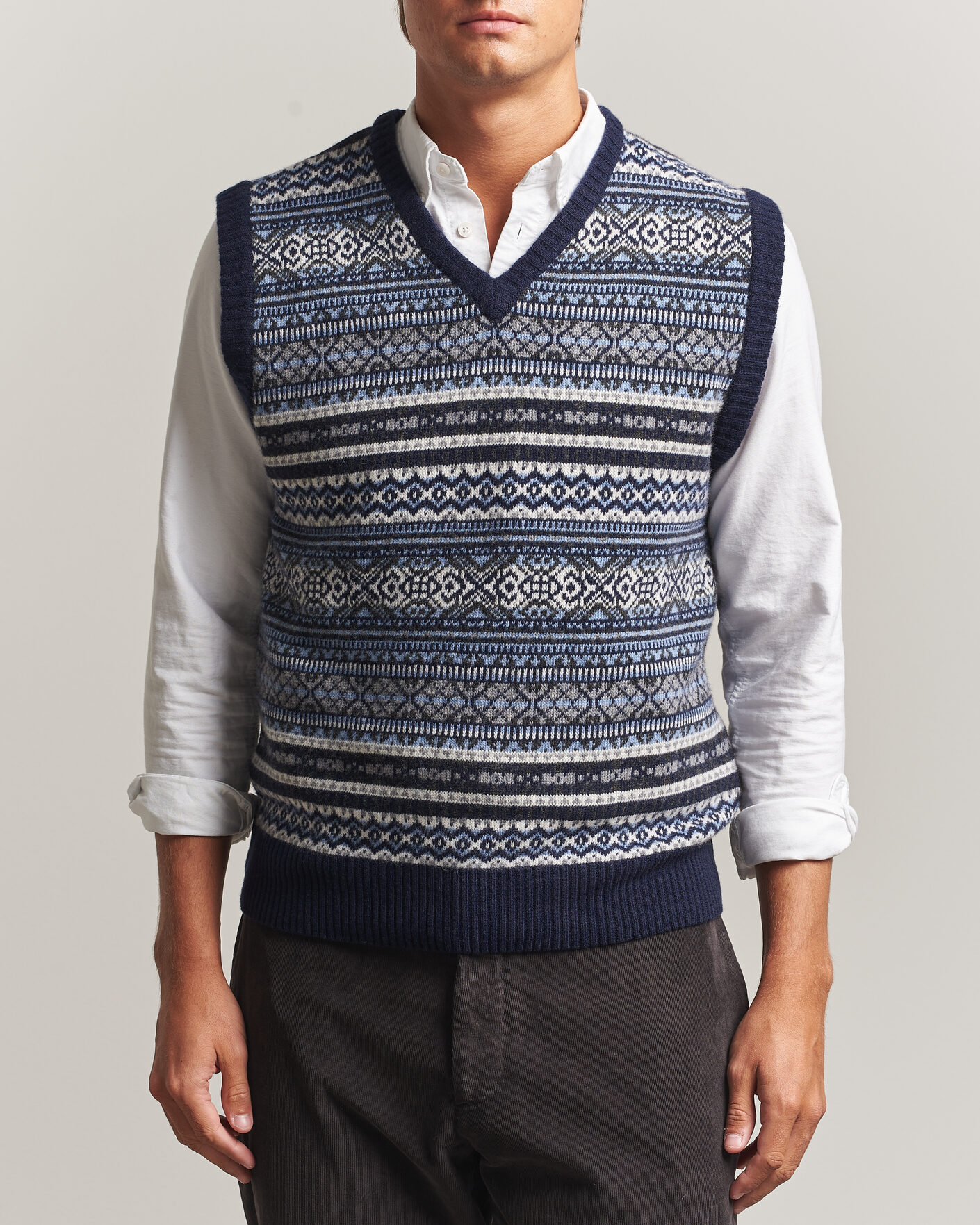 Homme | Pulls Et Tricots | Morgano | Wool/Cashmere Fair Isle Knitted Vest Navy