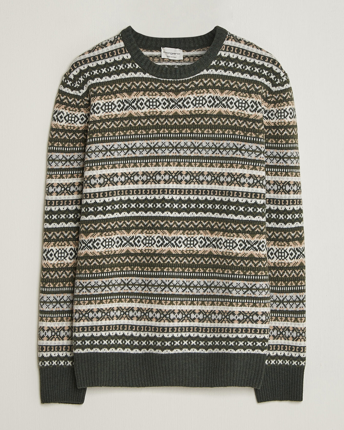 Homme | Pulls Et Tricots | Morgano | Wool/Cashmere Fair Isle Knitted Crewneck Green