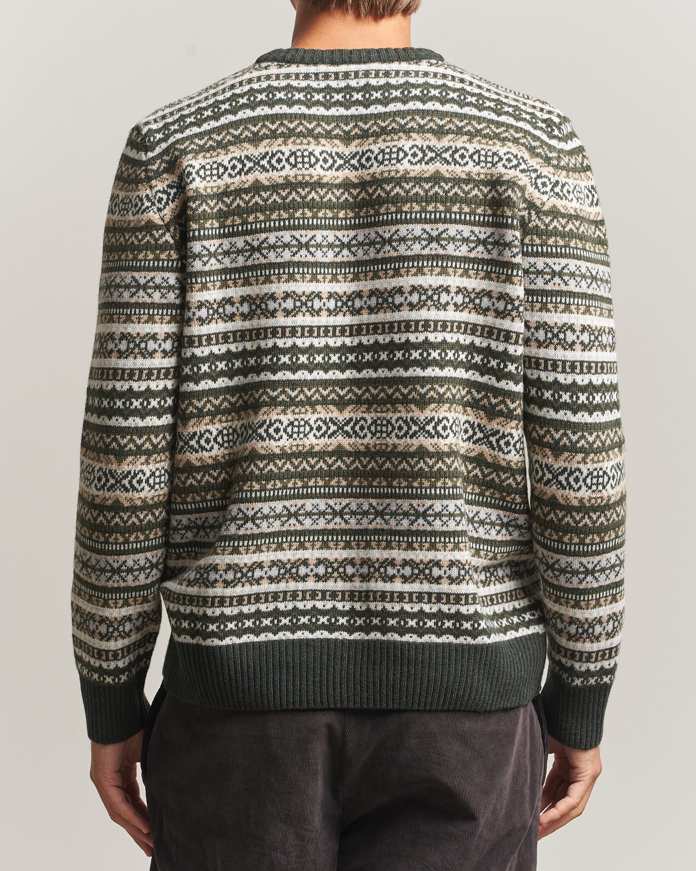 Homme | Pulls Et Tricots | Morgano | Wool/Cashmere Fair Isle Knitted Crewneck Green