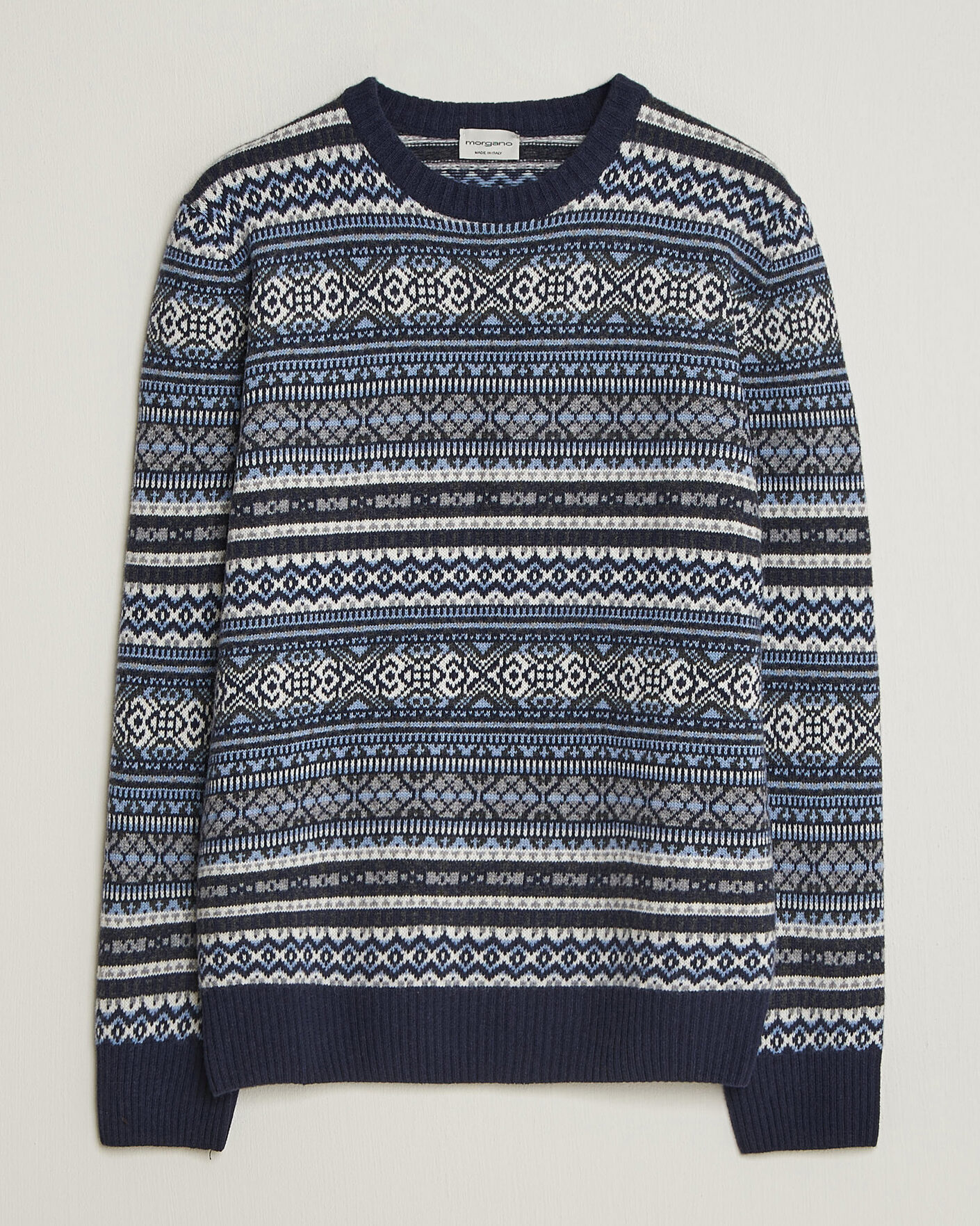 Homme | Pulls Et Tricots | Morgano | Wool/Cashmere Fair Isle Knitted Crewneck Navy