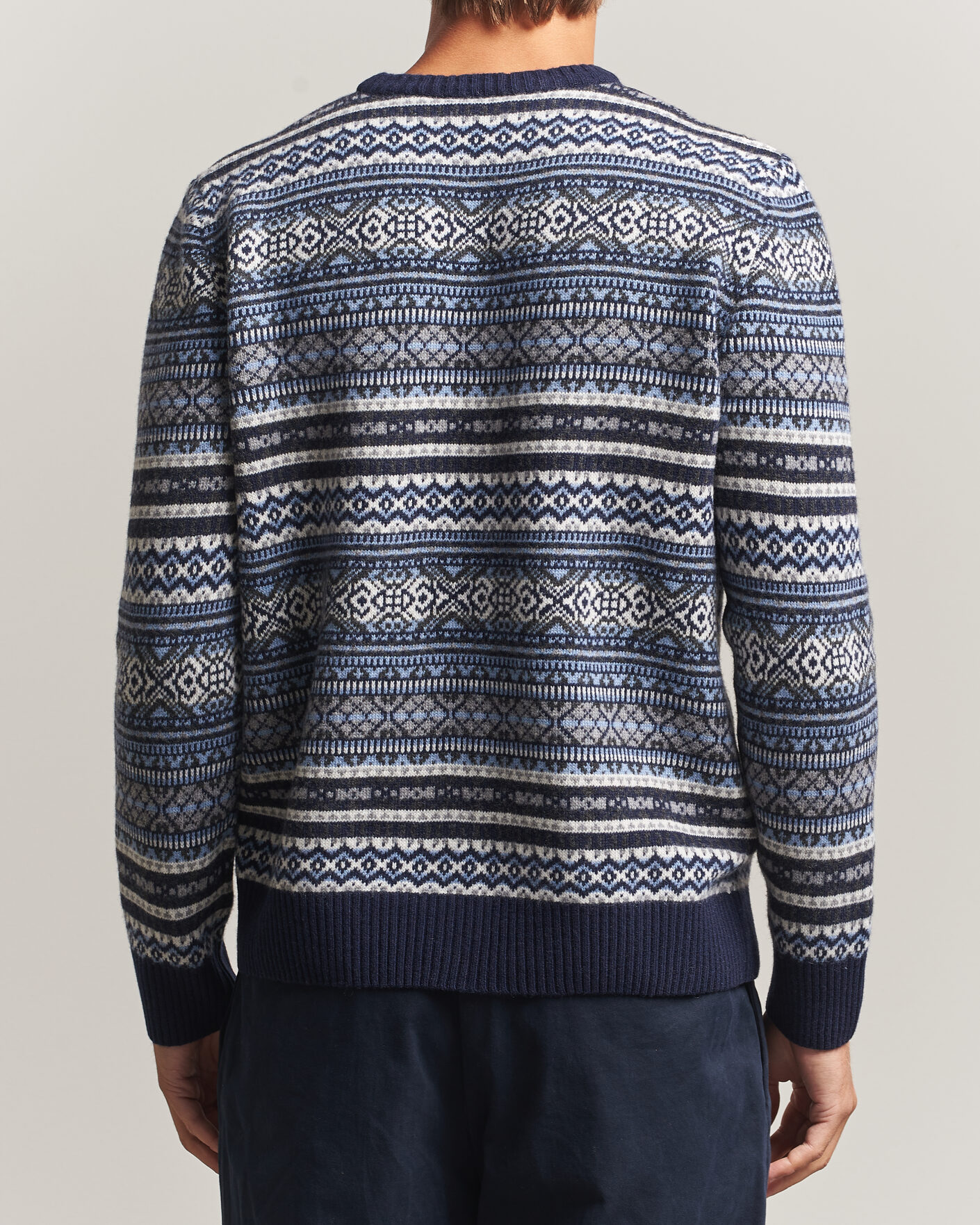 Homme | Pulls Et Tricots | Morgano | Wool/Cashmere Fair Isle Knitted Crewneck Navy