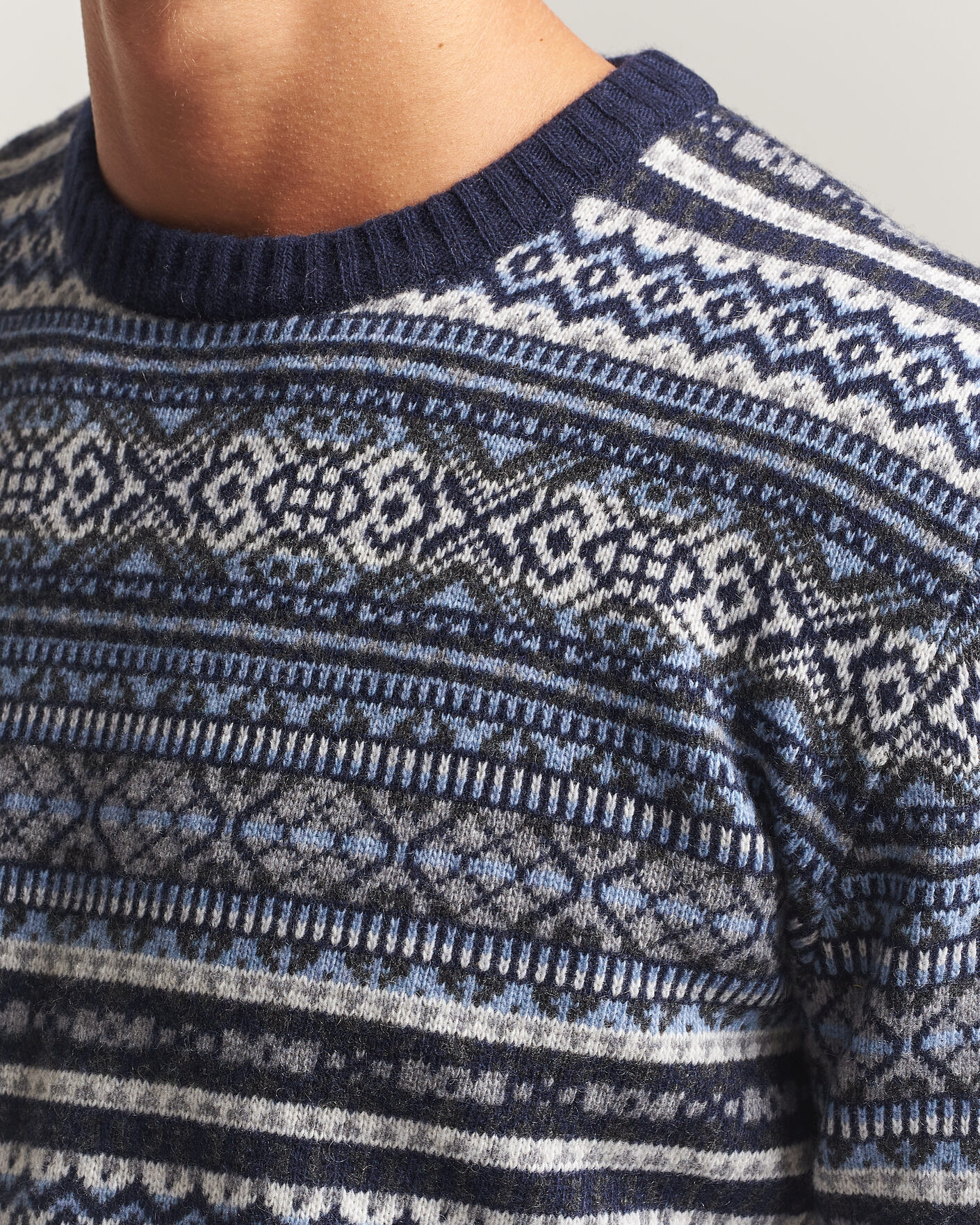 Homme | Pulls Et Tricots | Morgano | Wool/Cashmere Fair Isle Knitted Crewneck Navy