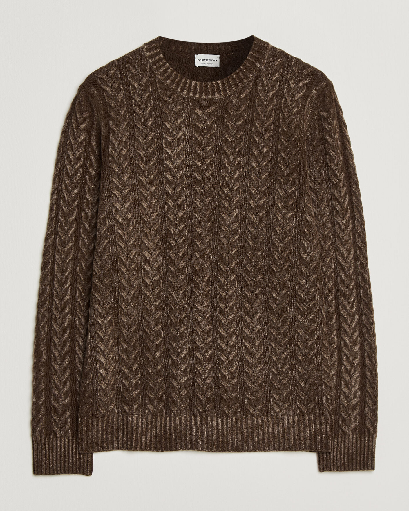 Homme | Pulls Et Tricots | Morgano | Cable Knitted Brushed Dyed Wool Crew Brown