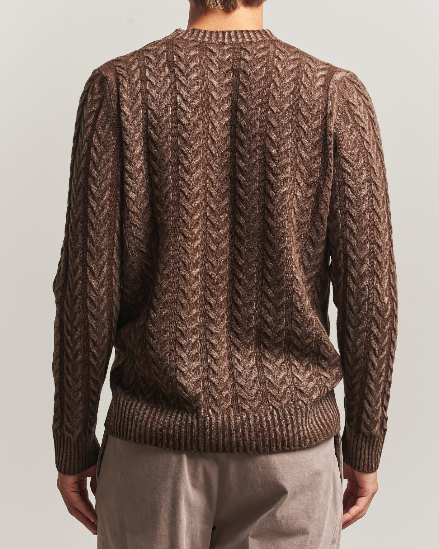 Homme | Pulls Et Tricots | Morgano | Cable Knitted Brushed Dyed Wool Crew Brown