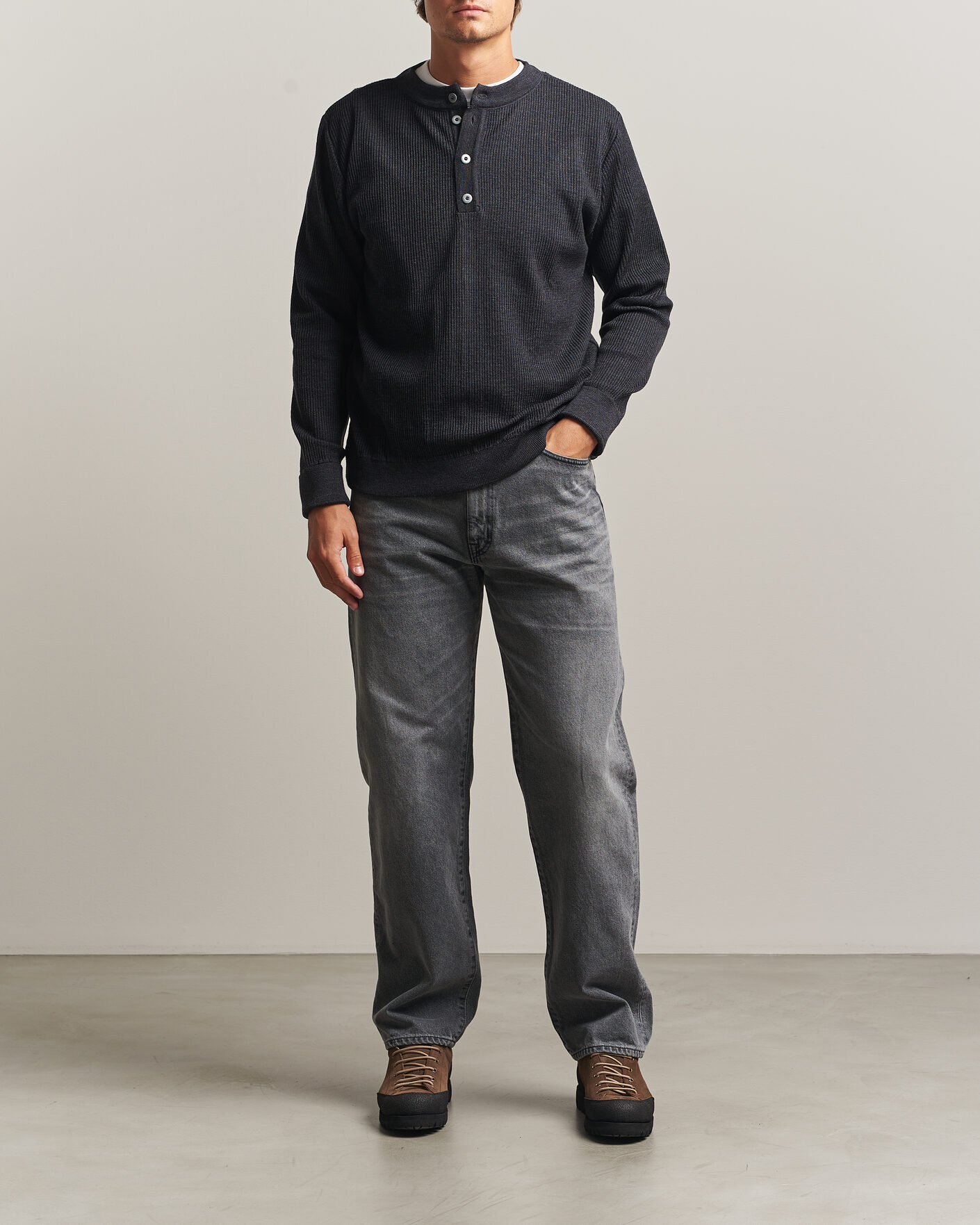 Homme | Pulls Et Tricots | S.N.S. Herning | Stamina Rib Henley Magnetite Black