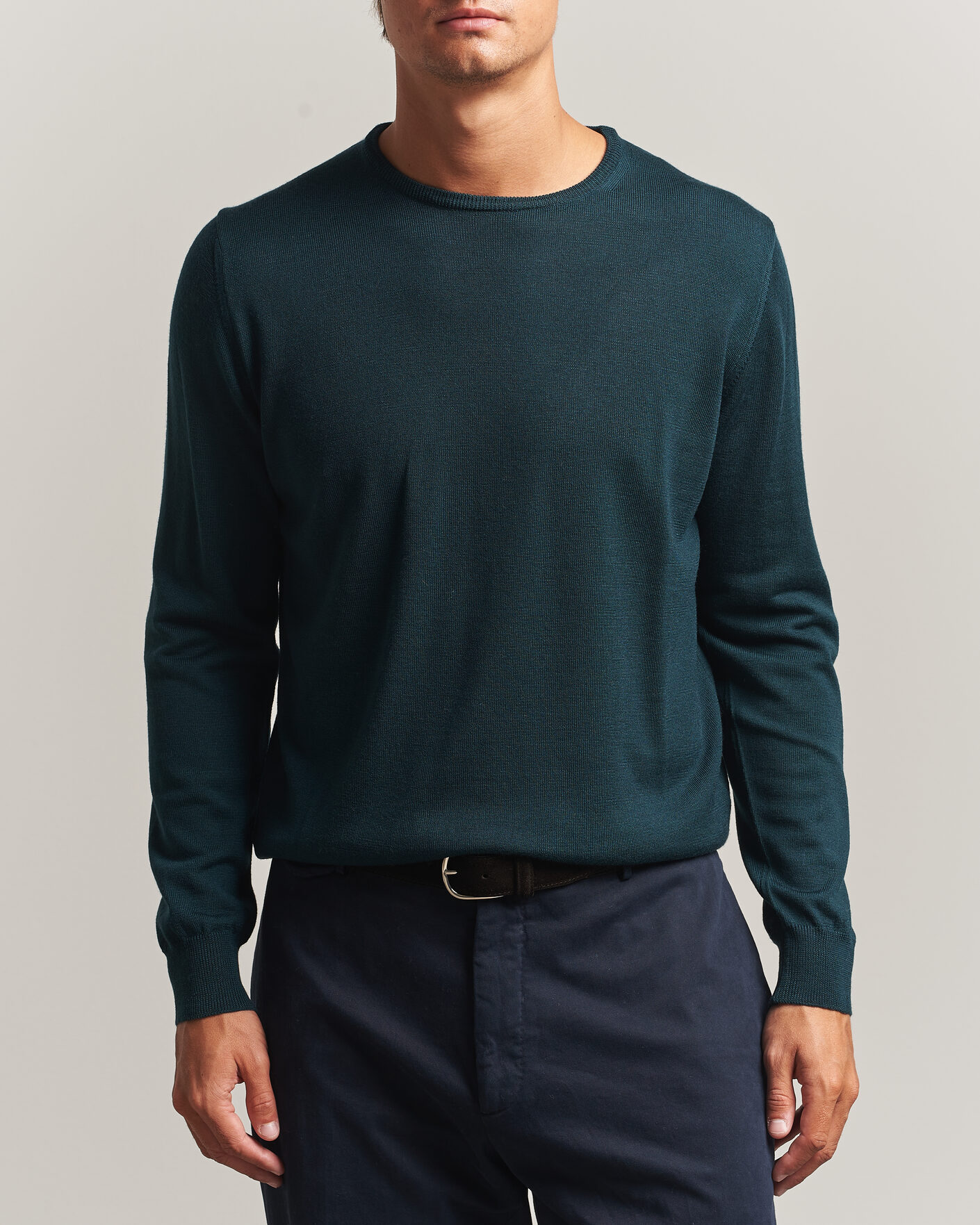 Homme | Pulls Et Tricots | Morgano | Extra Fine Merino Wool Crewneck Bottle Green