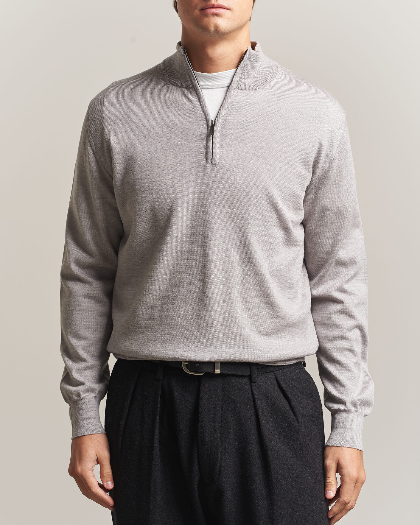 Homme | Pulls Et Tricots | Morgano | Extra Fine Merino Wool Half-Zip Light Grey