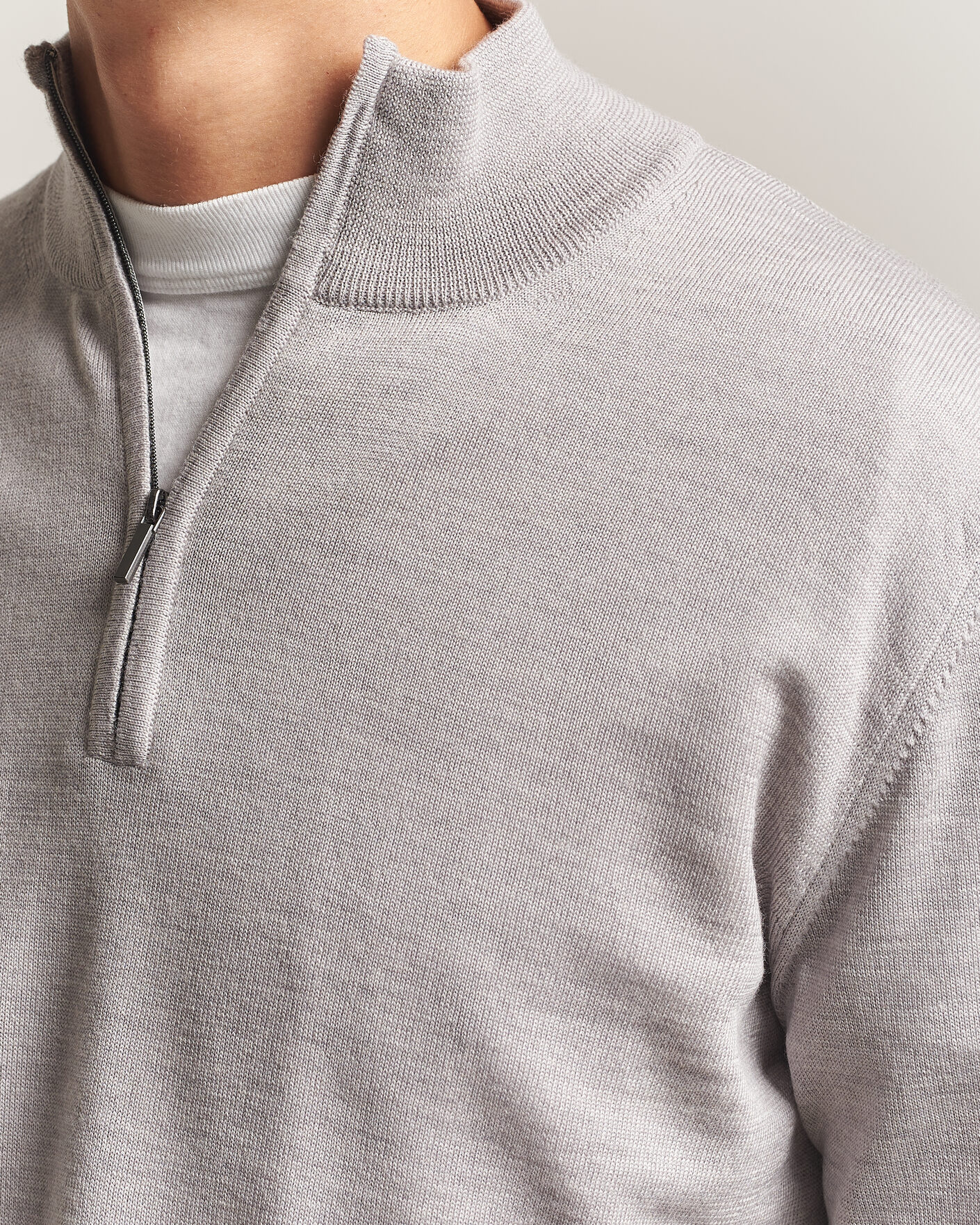 Homme | Pulls Et Tricots | Morgano | Extra Fine Merino Wool Half-Zip Light Grey
