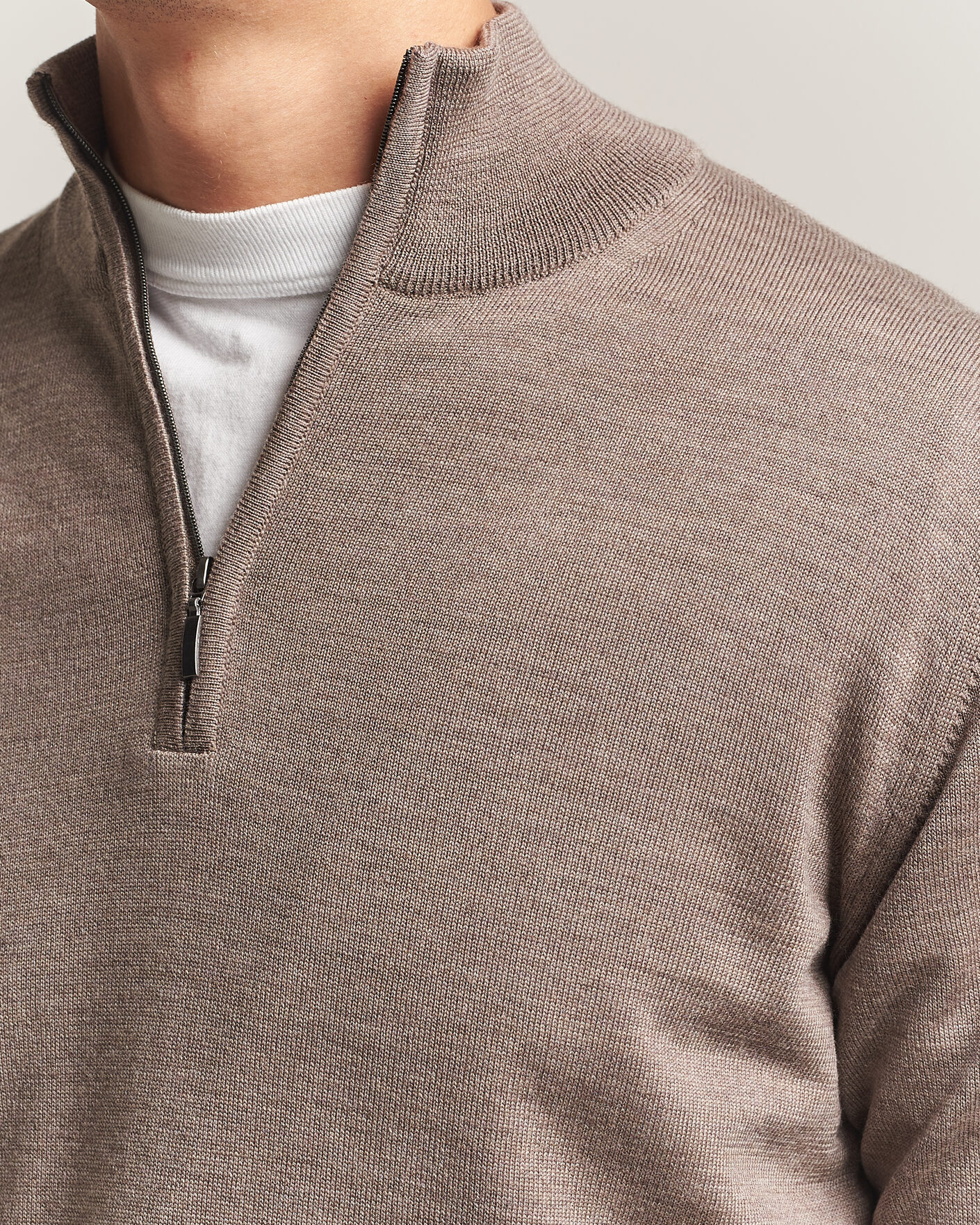 Homme | Pulls Et Tricots | Morgano | Extra Fine Merino Wool Half-Zip Mid Brown
