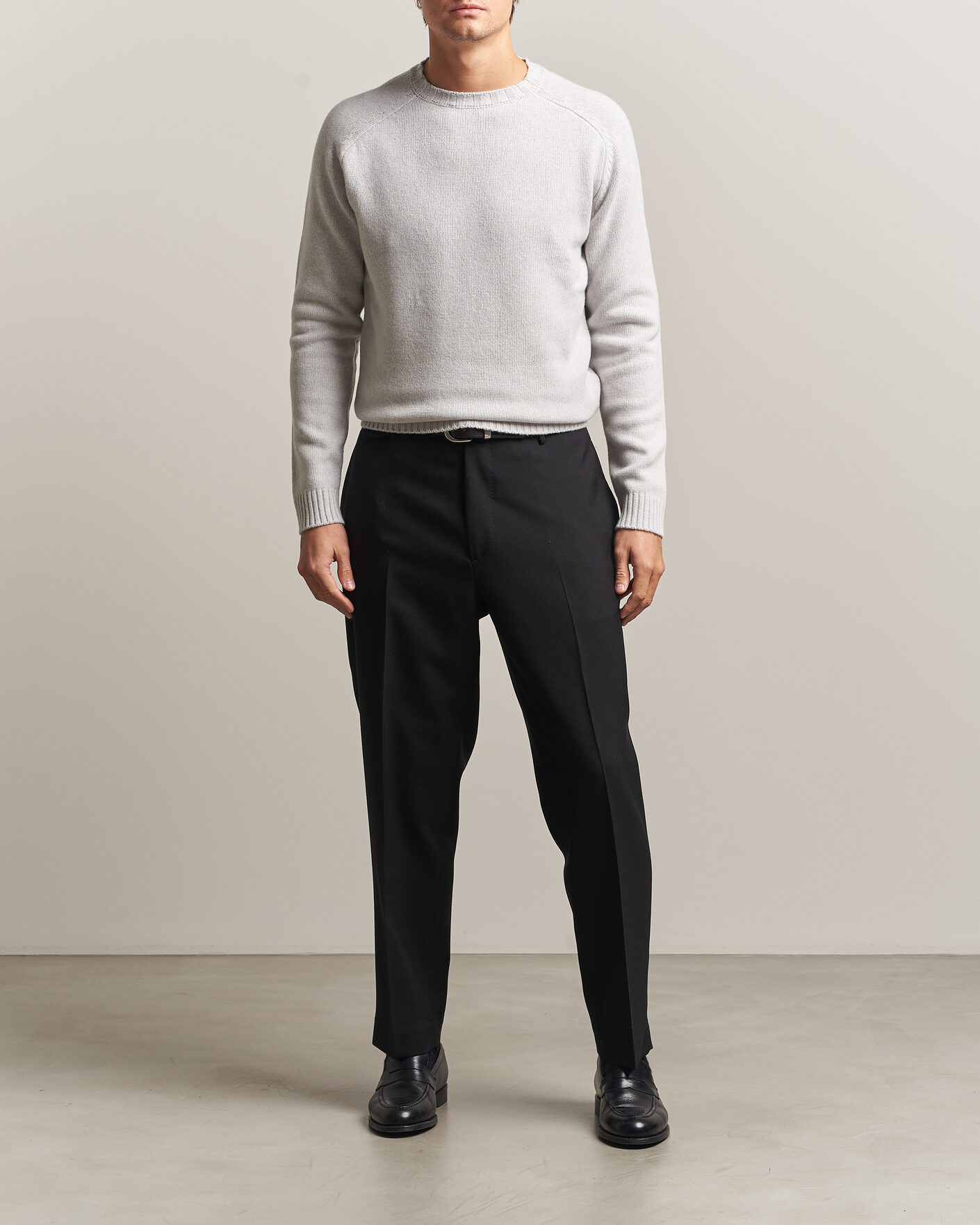 Homme | Pulls Et Tricots | Morgano | Heavy Knitted Wool/Cashmere Crewneck Light Grey