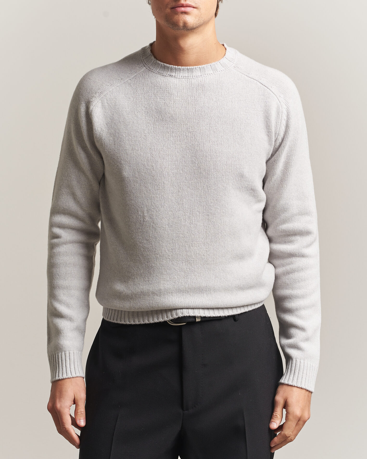 Homme | Pulls Et Tricots | Morgano | Heavy Knitted Wool/Cashmere Crewneck Light Grey