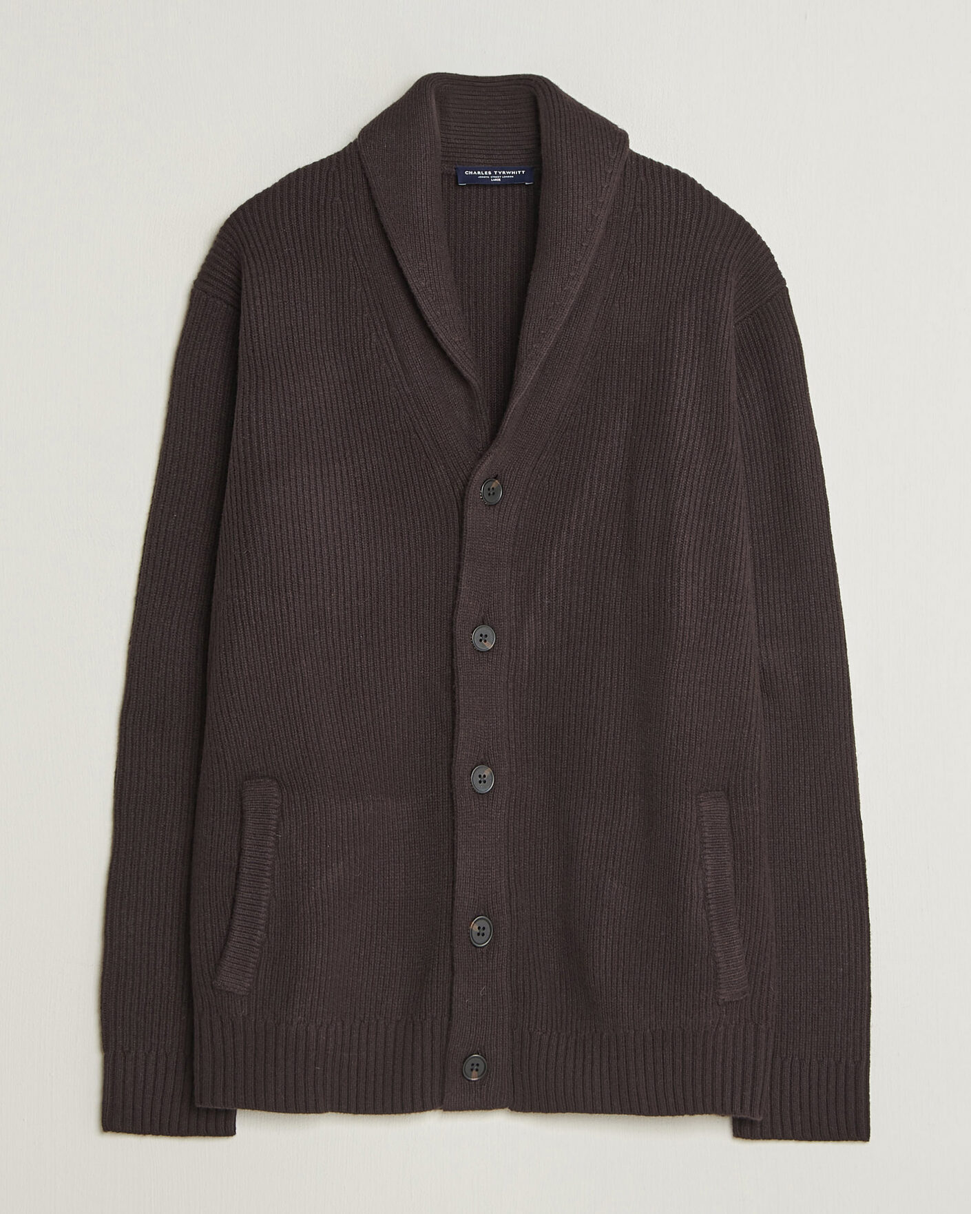 Homme | Pulls Et Tricots | Charles Tyrwhitt | Chunky Merino Shawl Neck Cardigan Chocolate