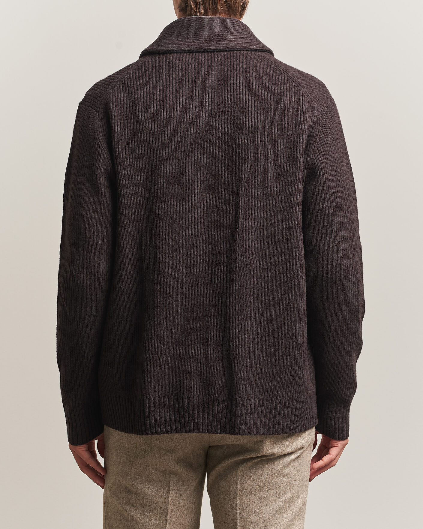 Homme | Pulls Et Tricots | Charles Tyrwhitt | Chunky Merino Shawl Neck Cardigan Chocolate