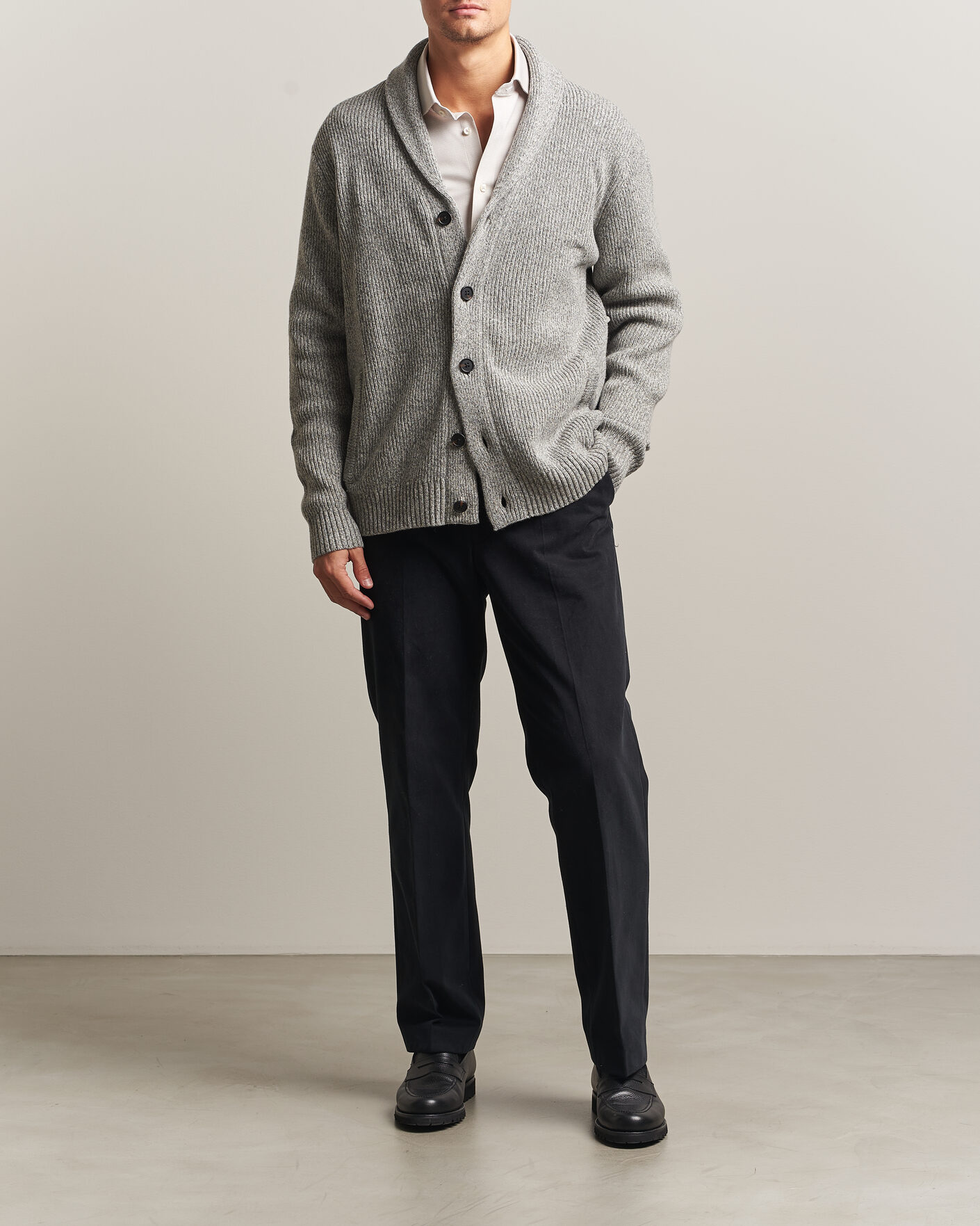 Homme | Pulls Et Tricots | Charles Tyrwhitt | Chunky Merino Shawl Neck Cardigan Grey