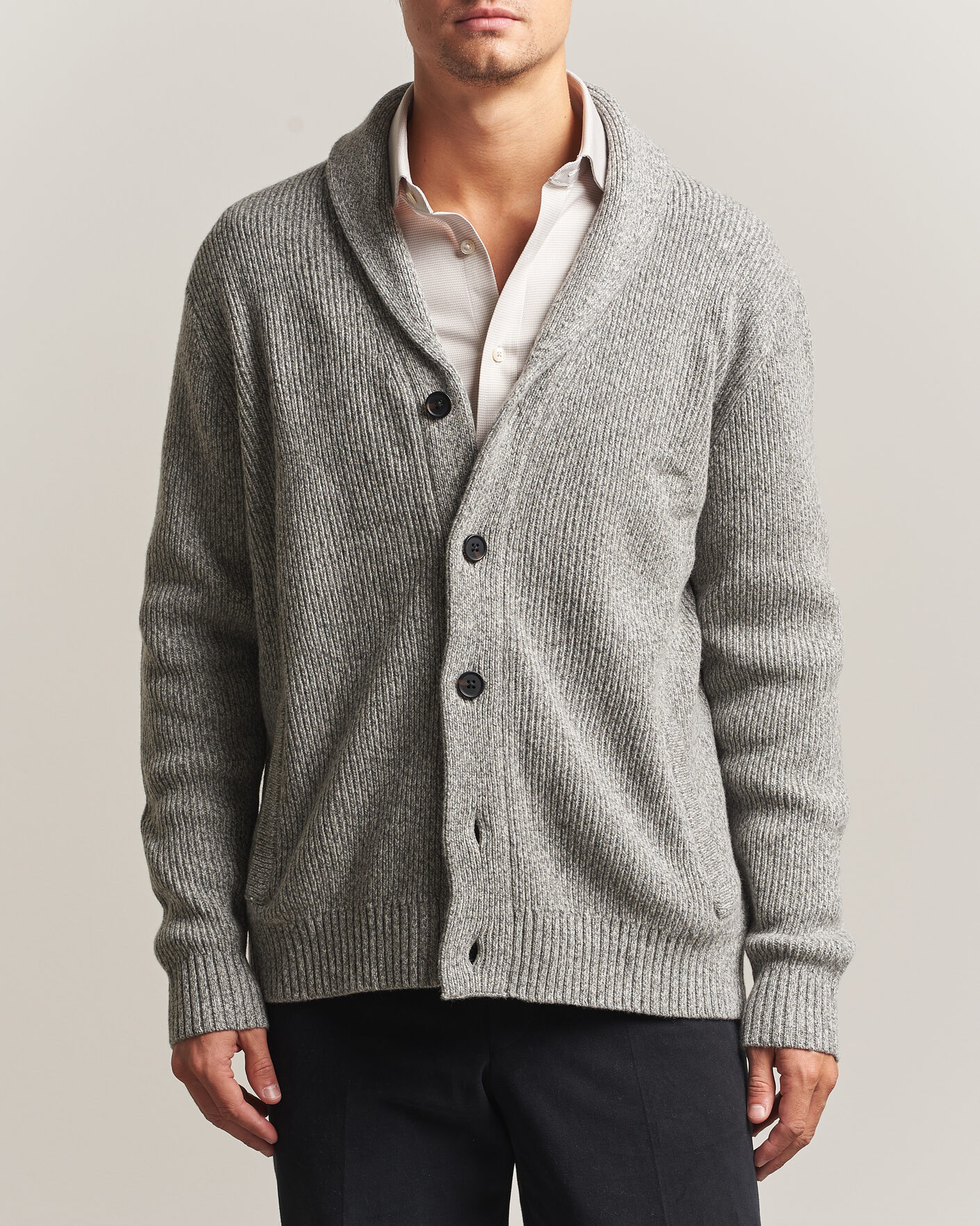 Homme | Pulls Et Tricots | Charles Tyrwhitt | Chunky Merino Shawl Neck Cardigan Grey
